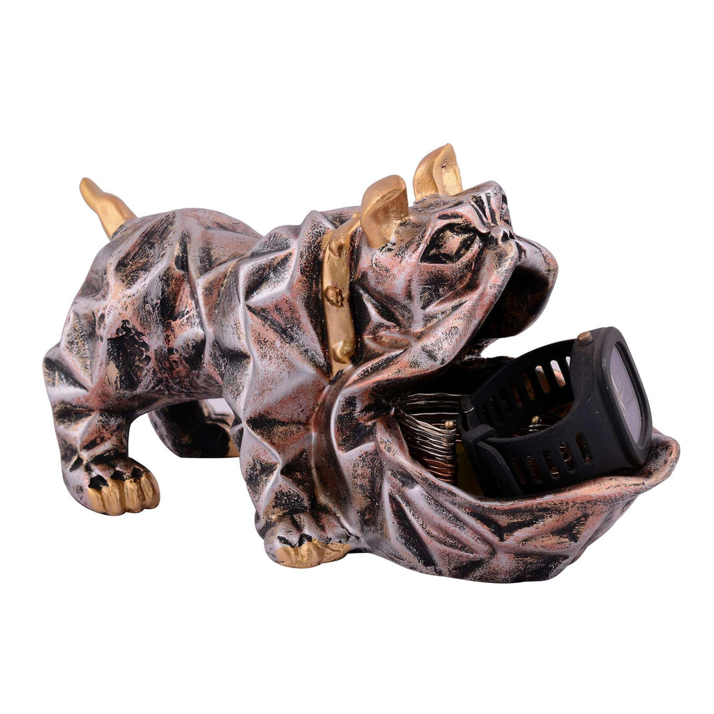 Geometric Bulldog Figurine Jewelry & Watch Holder – Resin Dog Statue with Golden Accents, Modern Decorative Storage Box for Home & Office (BLACKLUXE CRAFTS) - BLACKLUXECRAFTS