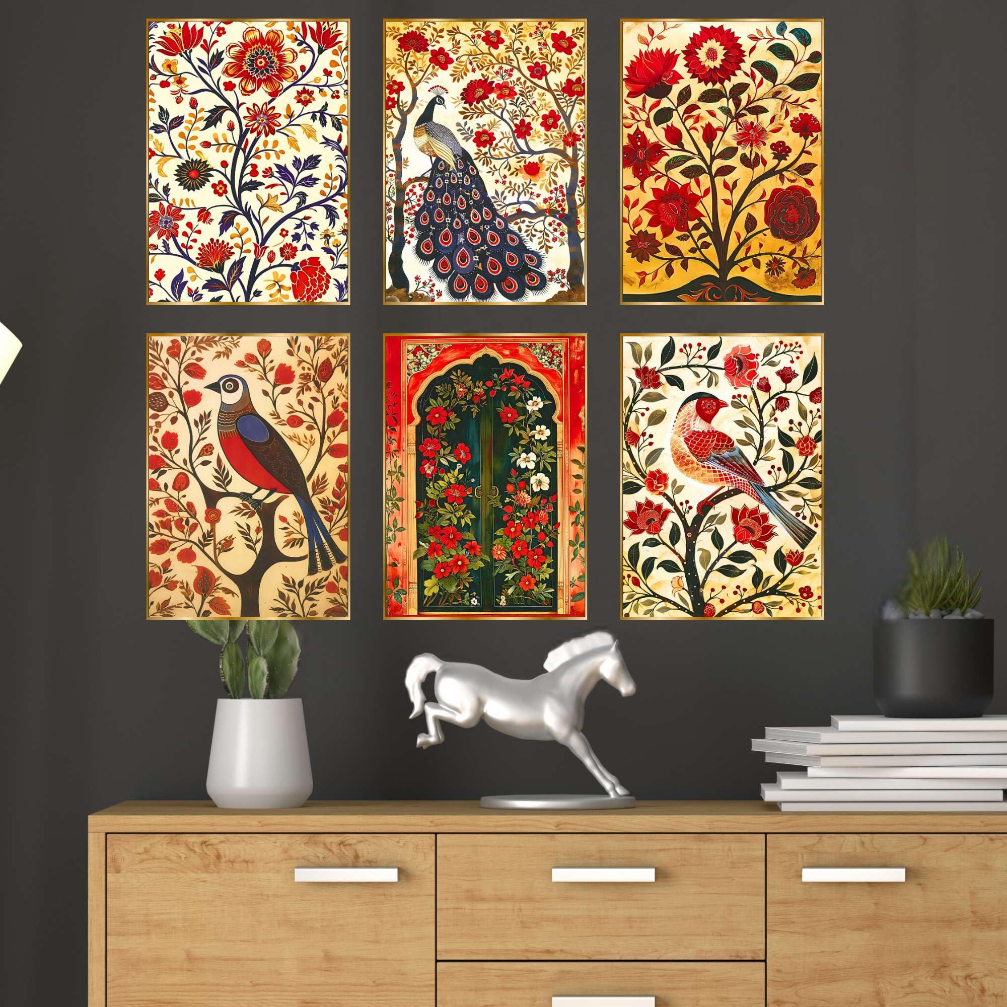 BLACKLUXE LIFESTYLE LTD Set of Six Wall Paintings for Wall Dacoration Golden Framed Wall Paintings for Living Room & Bedroom Wall Art for Home Decoration & Office Wall Décor - BLACKLUXECRAFTS
