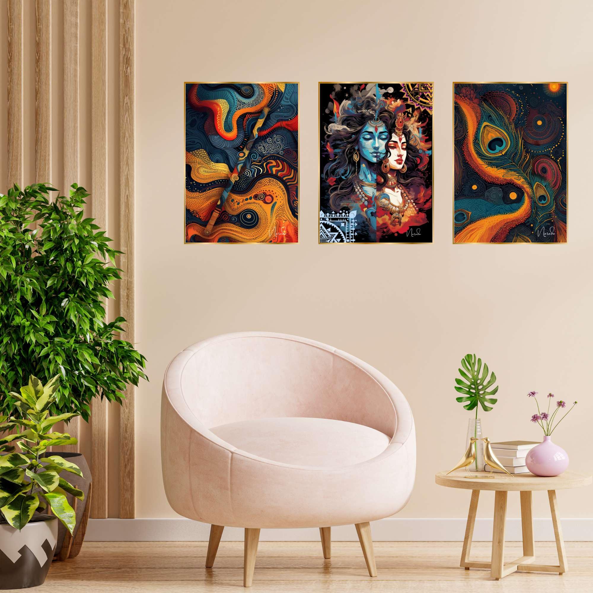 BLACKLUXE LIFESTYLE LTD Set of Three Wall Paintings for Wall Dacoration Golden Framed Wall Paintings for Living Room & Bedroom Wall Art for Home Decoration & Office Wall Décor - BLACKLUXECRAFTS