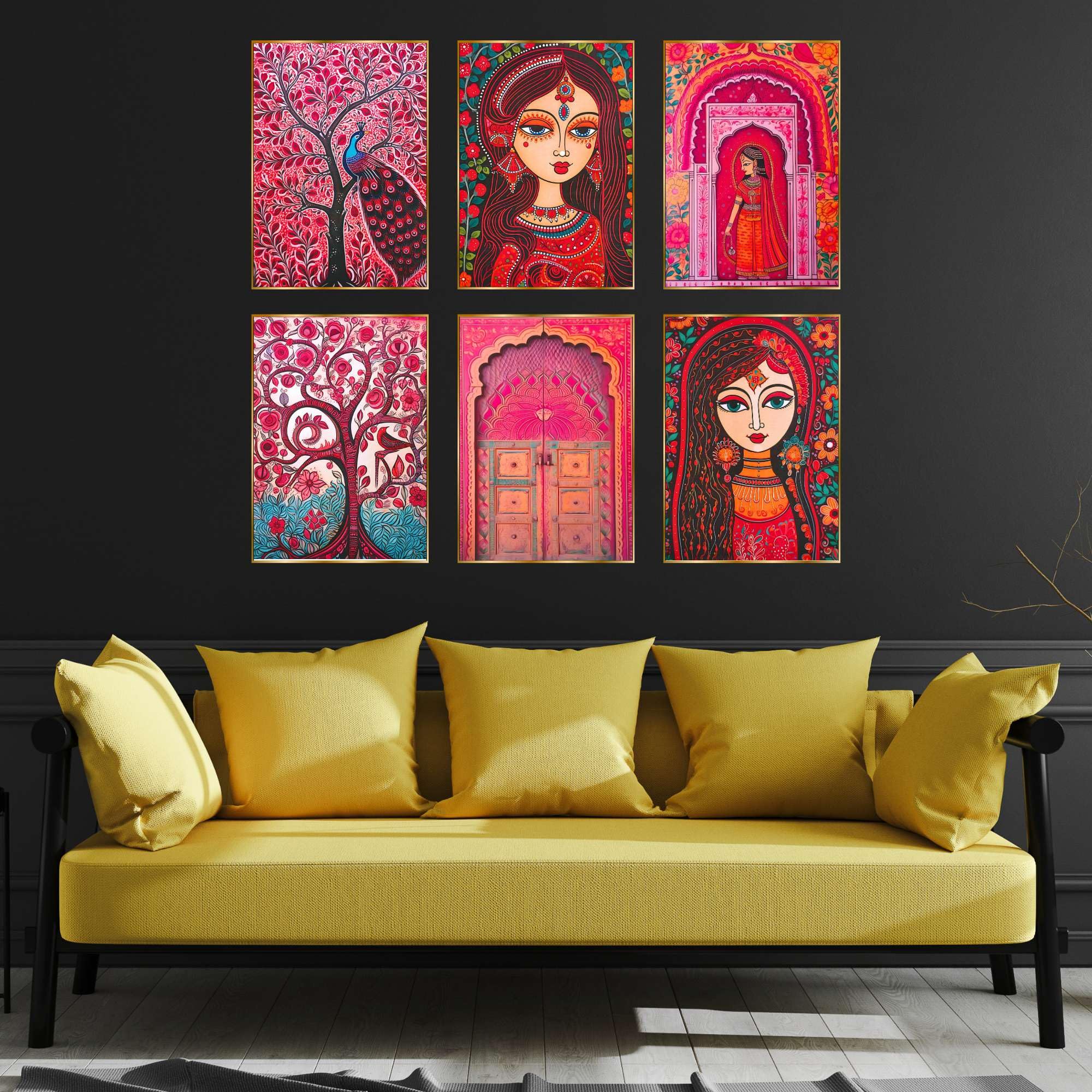 BLACKLUXE LIFESTYLE LTD Set of Six Wall Paintings for Wall Dacoration Golden Framed Wall Paintings for Living Room & Bedroom Wall Art for Home Decoration & Office Wall Décor - BLACKLUXECRAFTS