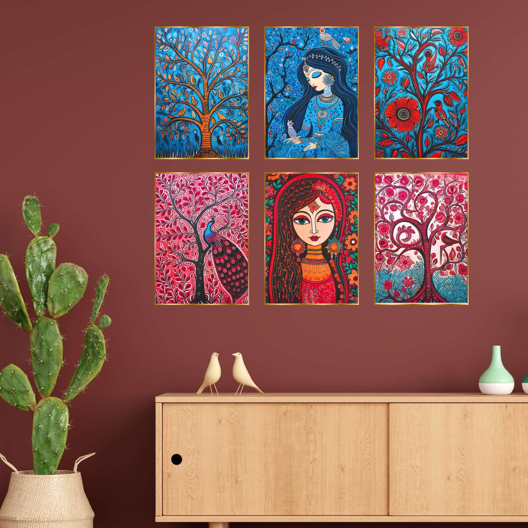 BLACKLUXE LIFESTYLE LTD Set of Six Wall Paintings for Wall Dacoration Golden Framed Wall Paintings for Living Room & Bedroom Wall Art for Home Decoration & Office Wall Décor - BLACKLUXECRAFTS