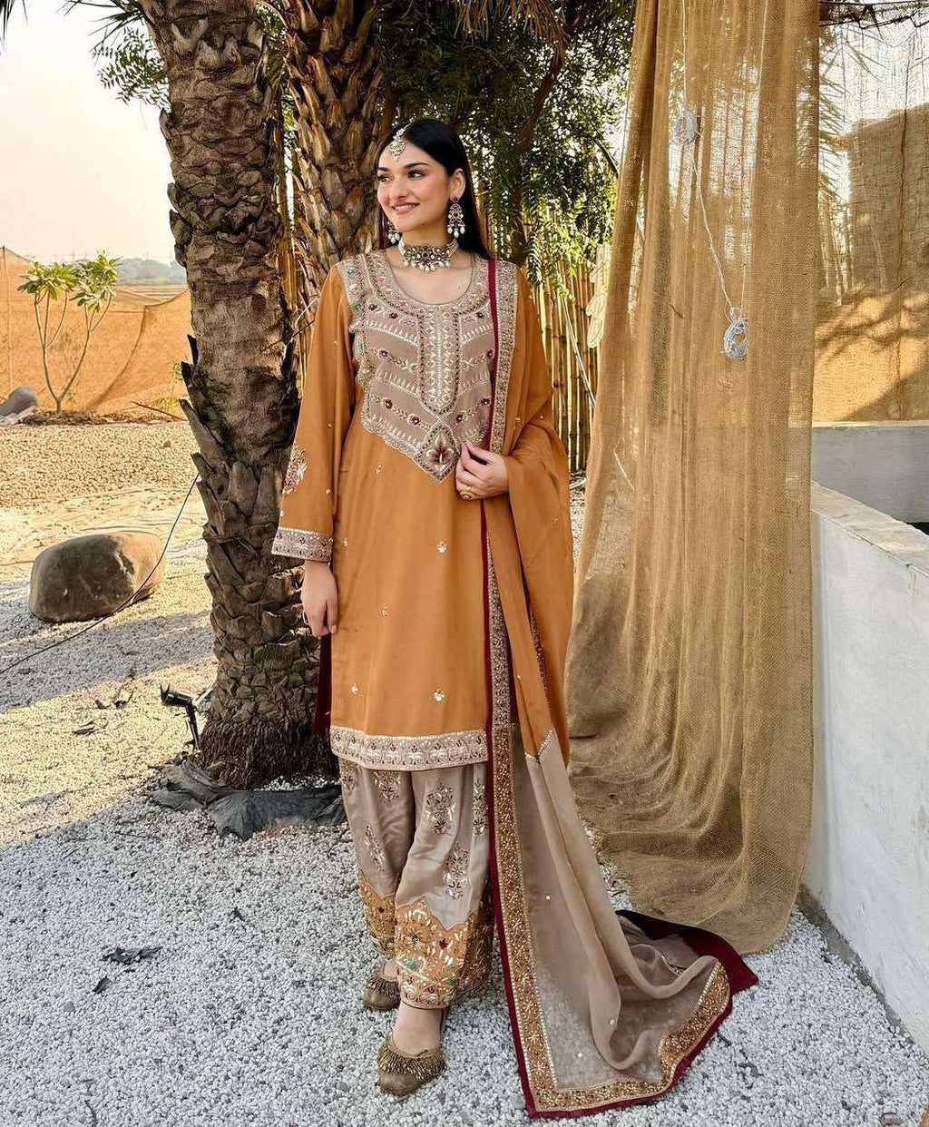 Mustard Embroidered Pakistani Salwar Kameez with Dupatta | Designer Eid & Wedding Wear for Women | Luxury Ethnic Outfit (BLACKLUXE CRAFTS) - BLACKLUXECRAFTS