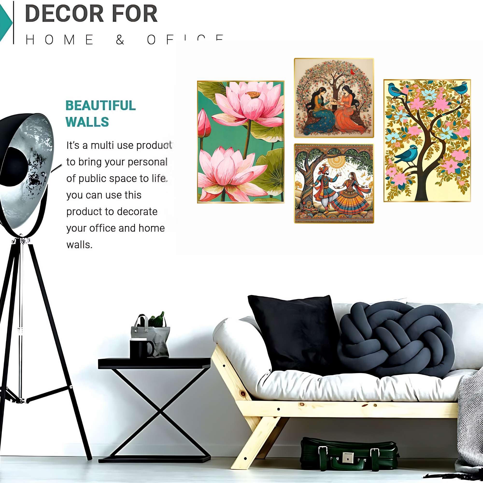 Set of Four Wall Paintings for Wall Decoration Golden Framed Wall Paintings for Living Room & Bedroom Wall Art for Home Decoration & Office Wall Décor (BLACKLUXE CRAFTS) - BLACKLUXECRAFTS