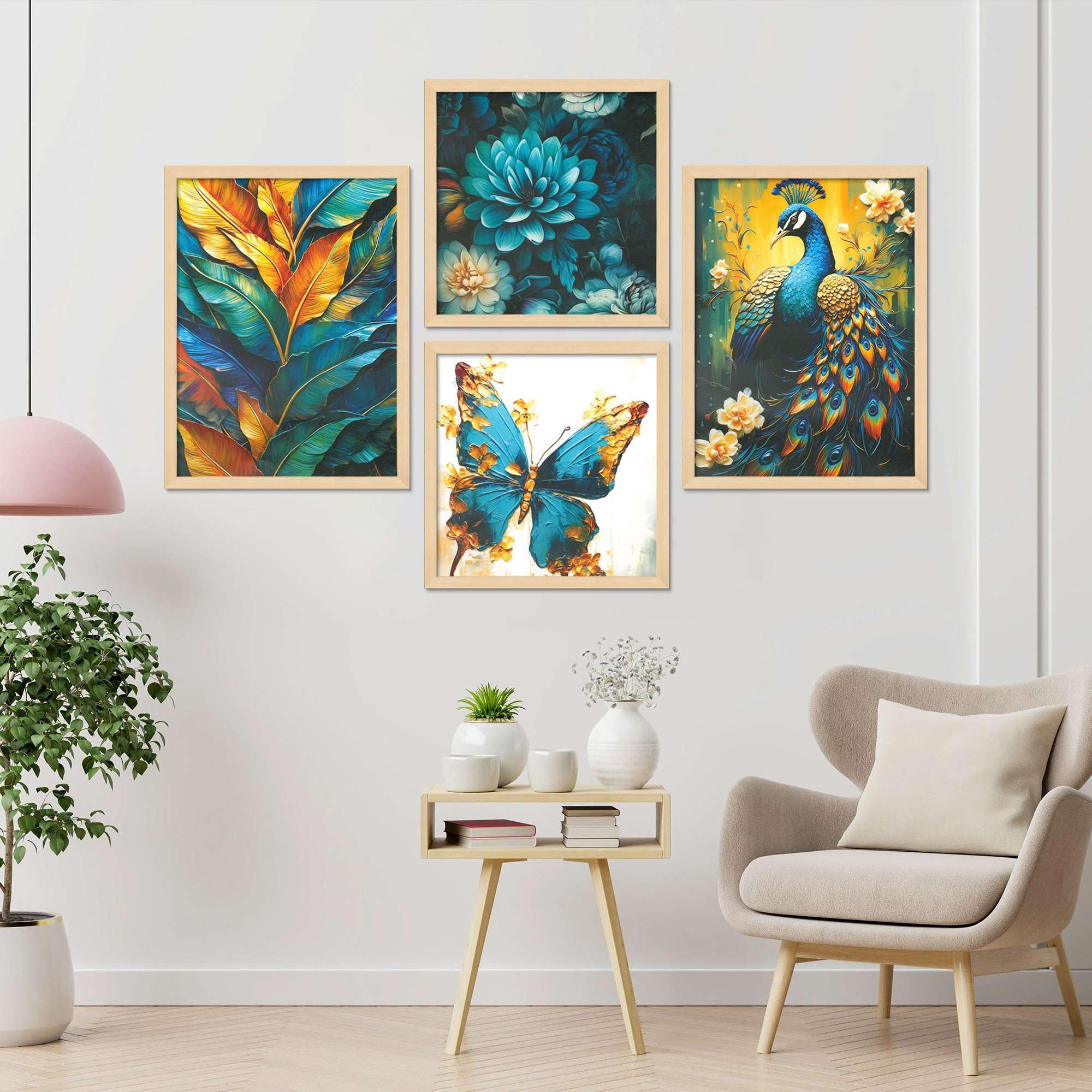 Peacock, Butterfly & Tropical Leaf Wall Art Set – Luxury Teal & Gold Floral Canvas Prints for Living Room, Bedroom & Office | Handmade Décor from India
( 36X24 Inches ) (BLACKLUXE CRAFTS) - BLACKLUXECRAFTS