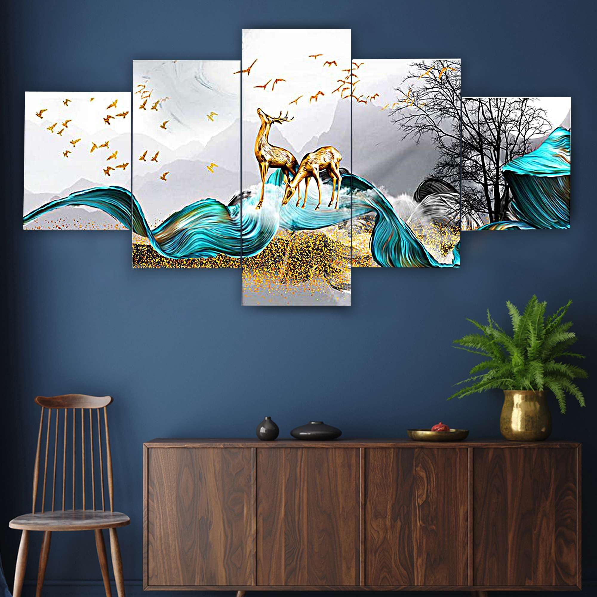 BLACKLUXE LIFESTYLE LTD Set of Five MDF Framed 3D Wall Painting for Home Decoration, Big Size Painting for Living Room, Bedroom (17x30 inches) WE 29 - BLACKLUXECRAFTS