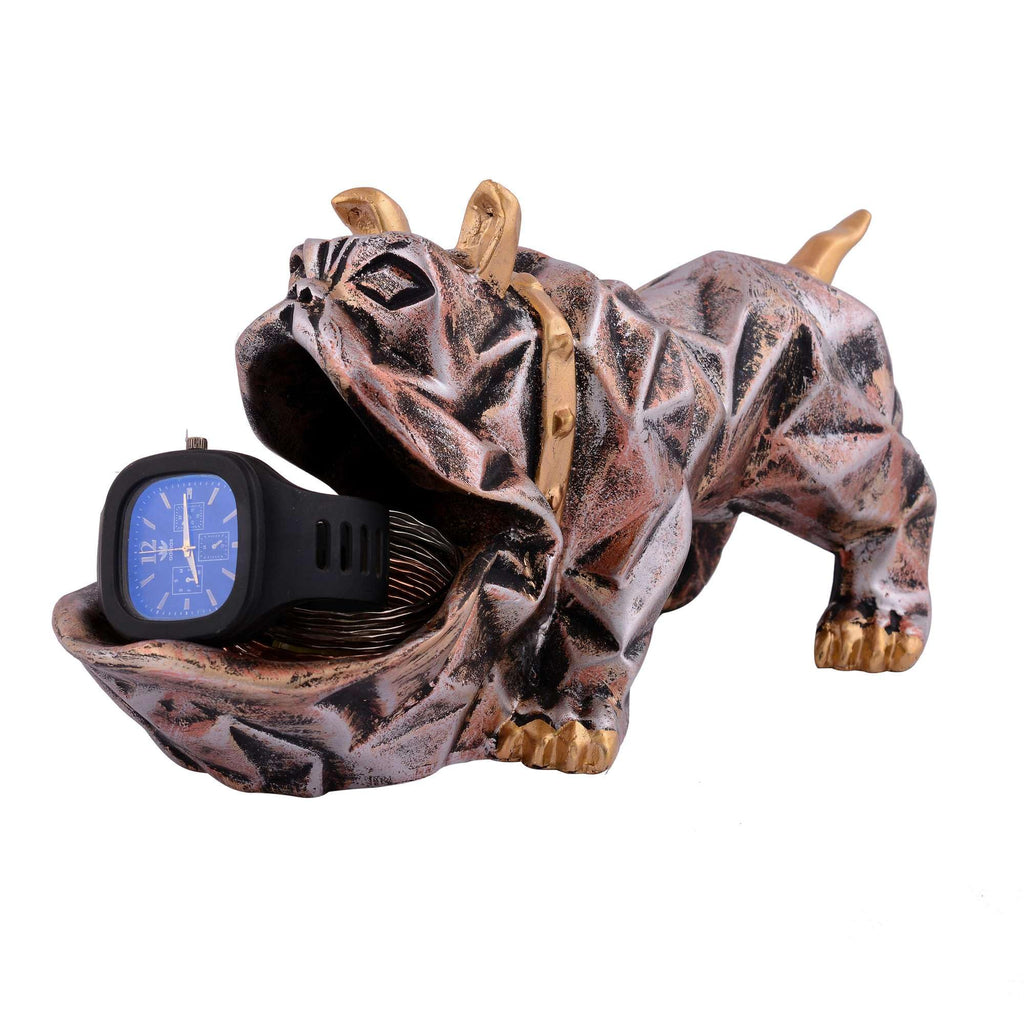 Geometric Bulldog Figurine Jewelry & Watch Holder – Resin Dog Statue with Golden Accents, Modern Decorative Storage Box for Home & Office (BLACKLUXE CRAFTS) - BLACKLUXECRAFTS