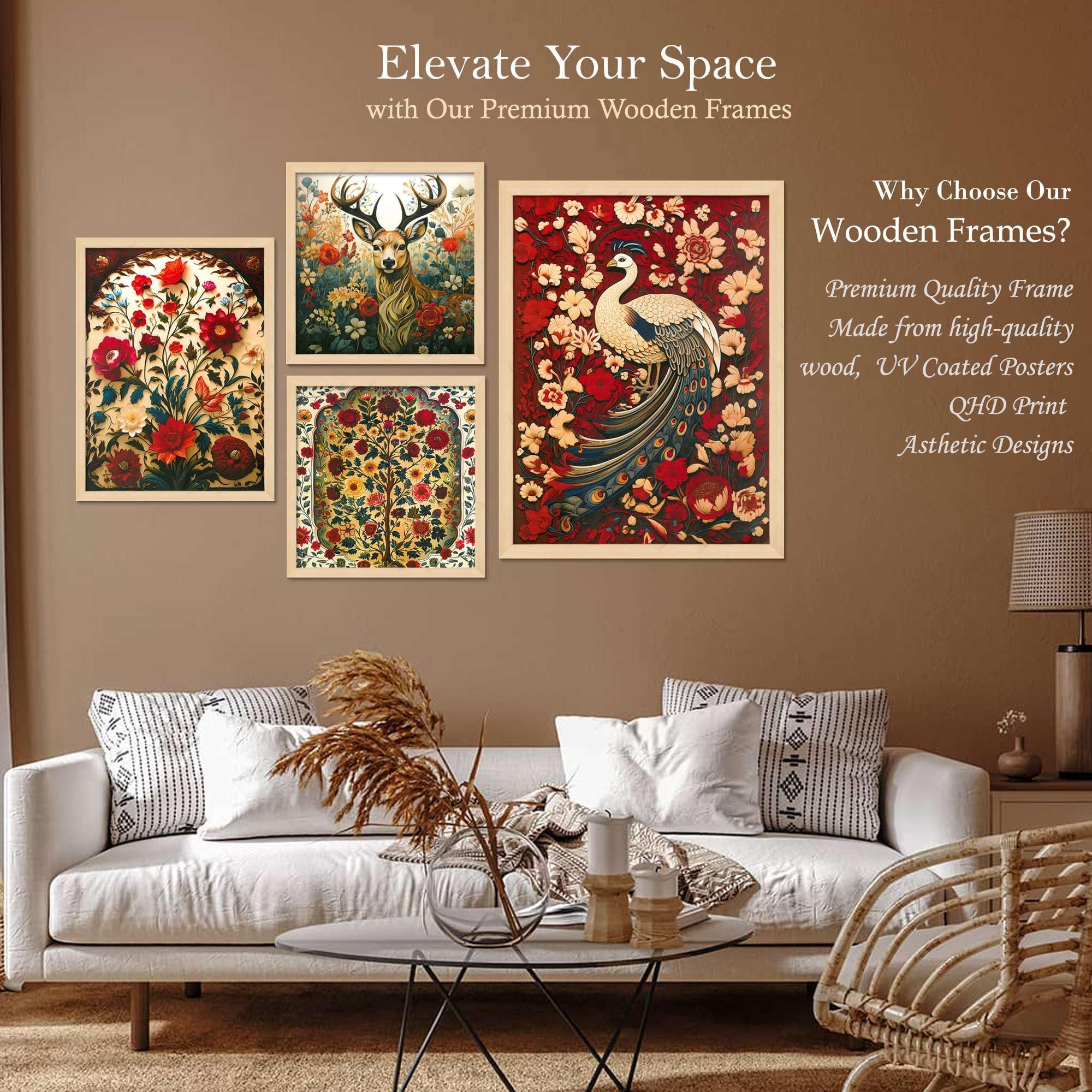 Peacock & Deer Wall Art Set of 4 | Vintage Floral Canvas Prints | Luxury Animal & Nature Wall Decor for Living Room, Bedroom & Office
( 36X24 Inches ) (BLACKLUXE CRAFTS) - BLACKLUXECRAFTS