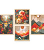 Deer, Floral & Mountain Wall Art Set – Vibrant Nature Canvas Prints in Orange & Red Tones | Modern Home Décor for Living Room, Bedroom & Office | Handmade in India ( 36X24 Inches ) (BLACKLUXE CRAFTS) - BLACKLUXECRAFTS