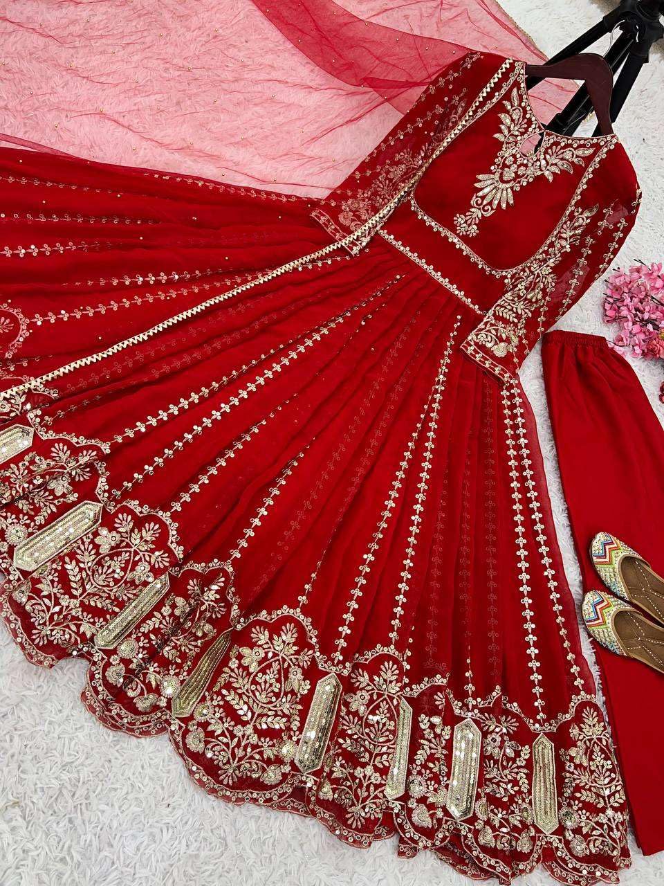 Women's Faux Georgette Embroidered Sequence Work Anarkali Kurti Gown with Net Dupatta (BLACKLUXE CRAFTS) - BLACKLUXECRAFTS