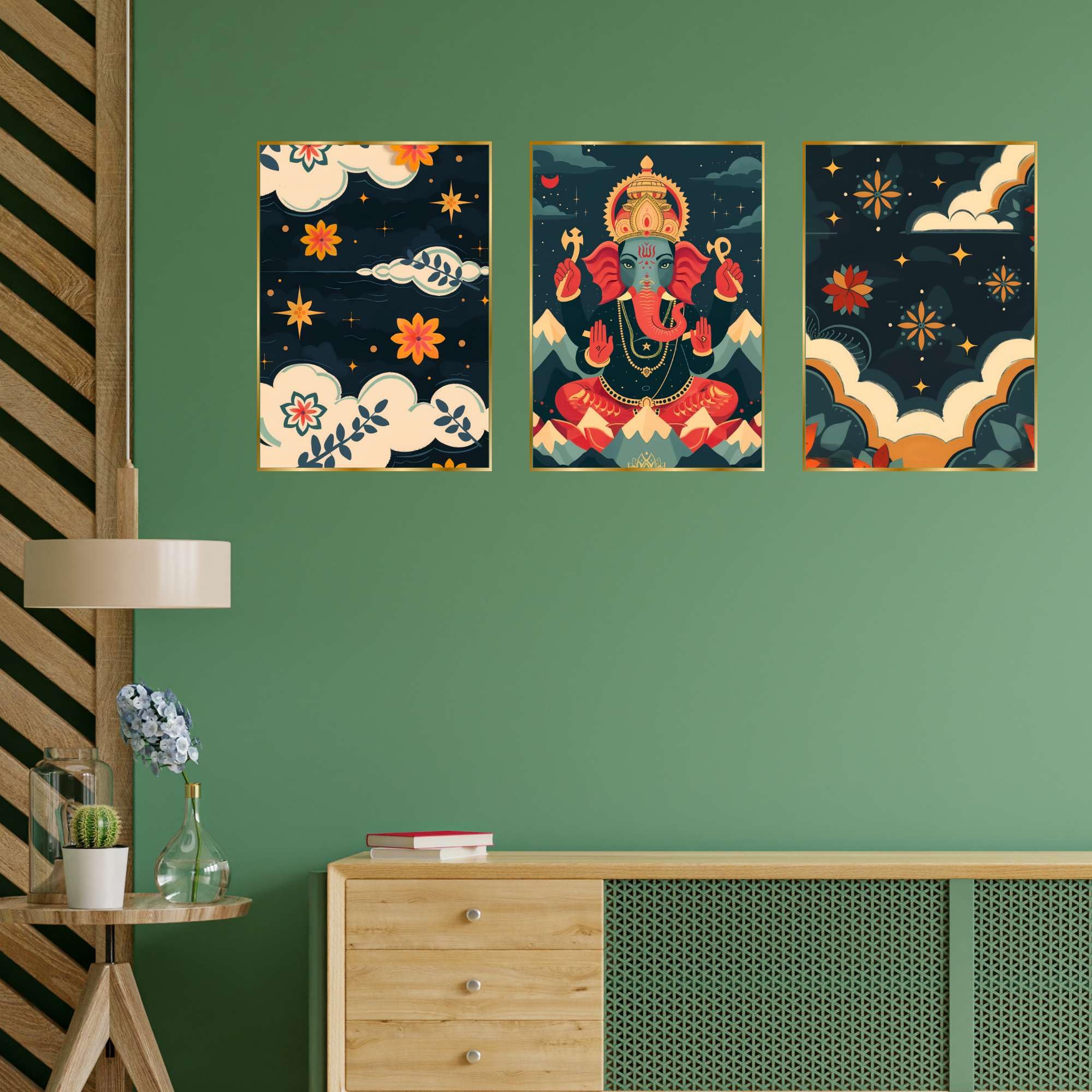 BLACKLUXE LIFESTYLE LTD Set of Three Wall Paintings for Wall Dacoration Golden Framed Wall Paintings for Living Room & Bedroom Wall Art for Home Decoration & Office Wall Décor - BLACKLUXECRAFTS