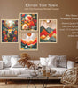Deer, Floral & Mountain Wall Art Set – Vibrant Nature Canvas Prints in Orange & Red Tones | Modern Home Décor for Living Room, Bedroom & Office | Handmade in India ( 36X24 Inches ) (BLACKLUXE CRAFTS) - BLACKLUXECRAFTS