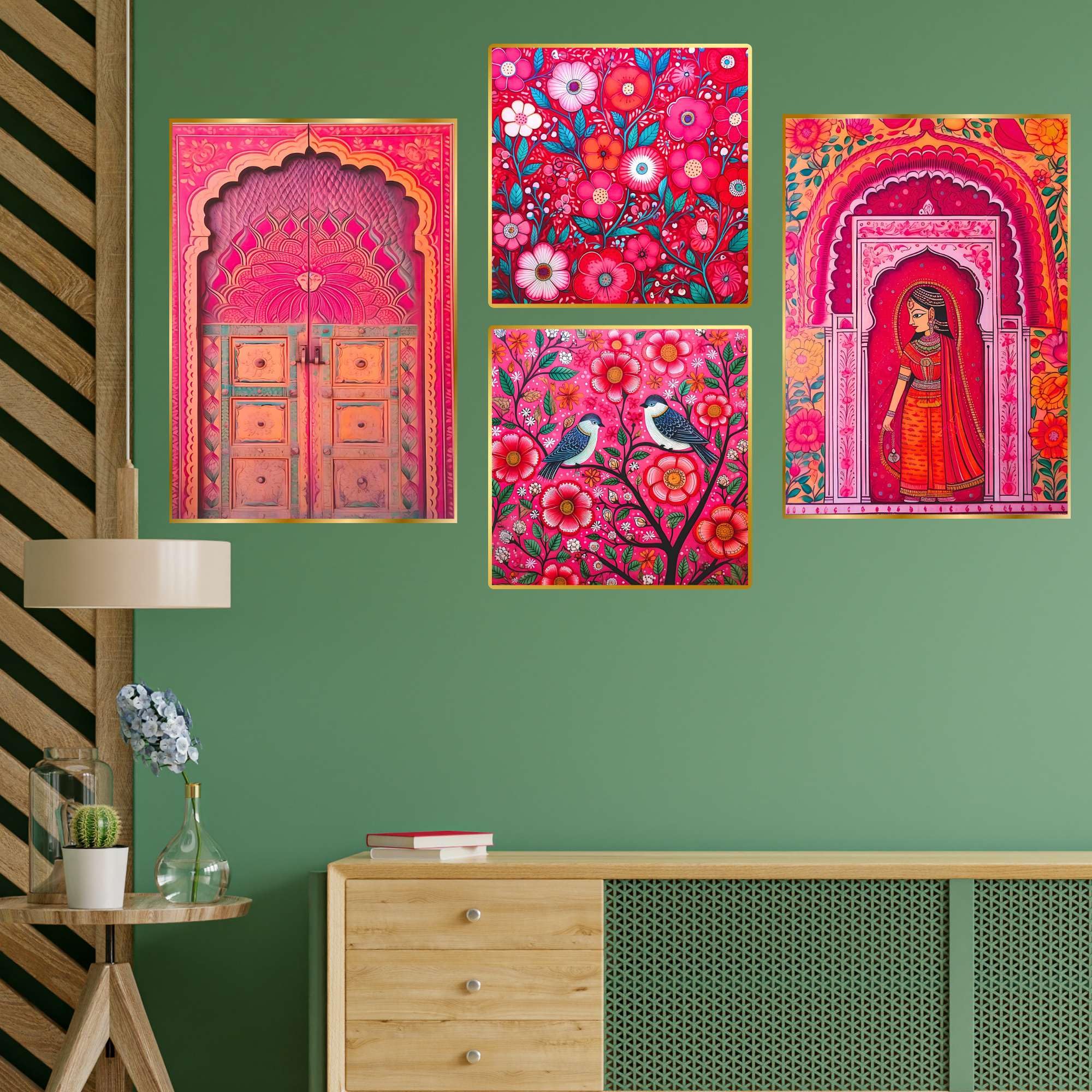 Set of Four Wall Paintings for Wall Decoration Golden Framed Wall Paintings for Living Room & Bedroom Wall Art for Home Decoration & Office Wall Décor (BLACKLUXE CRAFTS) - BLACKLUXECRAFTS