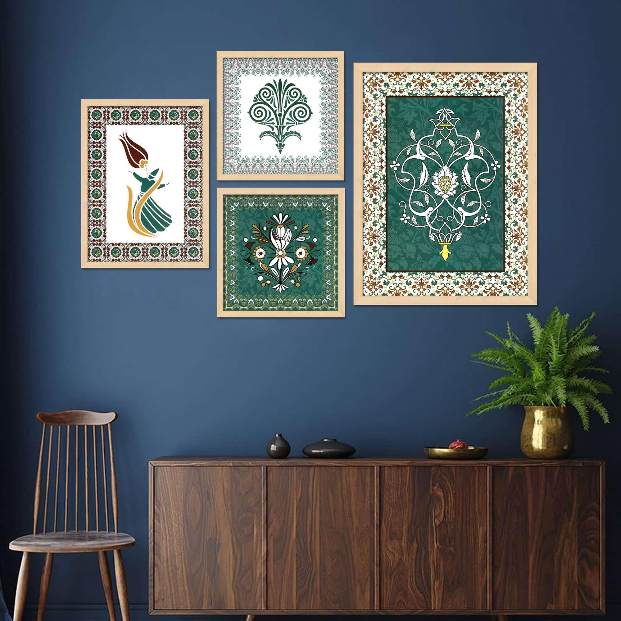 Islamic Wall Art Set of 4 | Arabic Calligraphy & Geometric Prints | Muslim Home Decor | Framed Artwork for Living Room, Mosque & Office
( 36X24 Inches ) (BLACKLUXE CRAFTS) - BLACKLUXECRAFTS