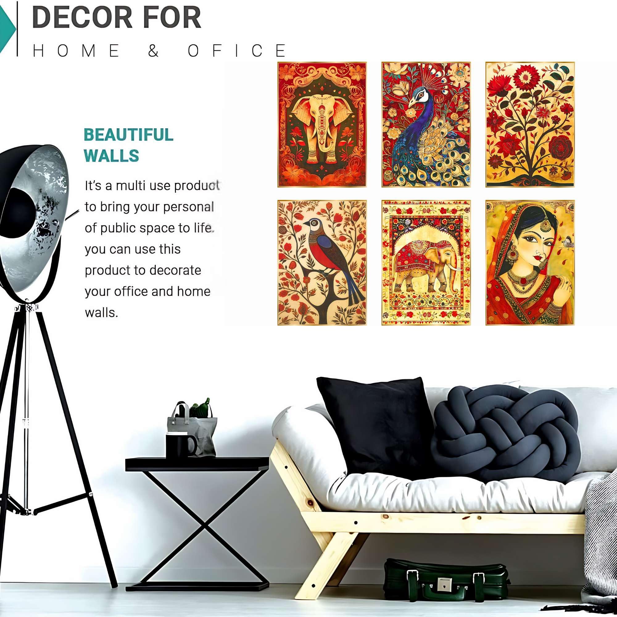 BLACKLUXE LIFESTYLE LTD Set of Six Wall Paintings for Wall Dacoration Golden Framed Wall Paintings for Living Room & Bedroom Wall Art for Home Decoration & Office Wall Décor - BLACKLUXECRAFTS