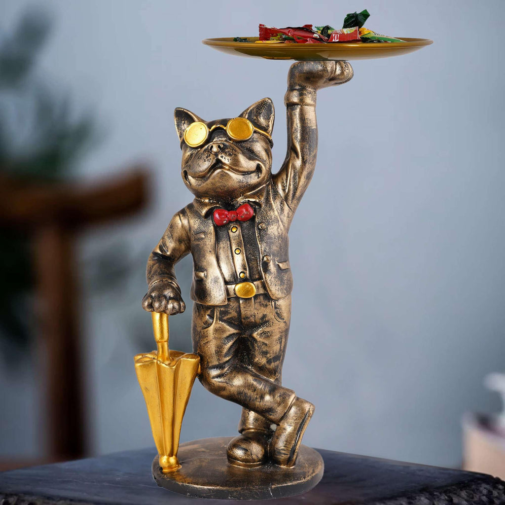 Vintage Gold Bulldog Butler Statue with Tray – Resin Dog Figurine Candy Dish & Decorative Organizer for Home Décor (BLACKLUXE CRAFTS) - BLACKLUXECRAFTS