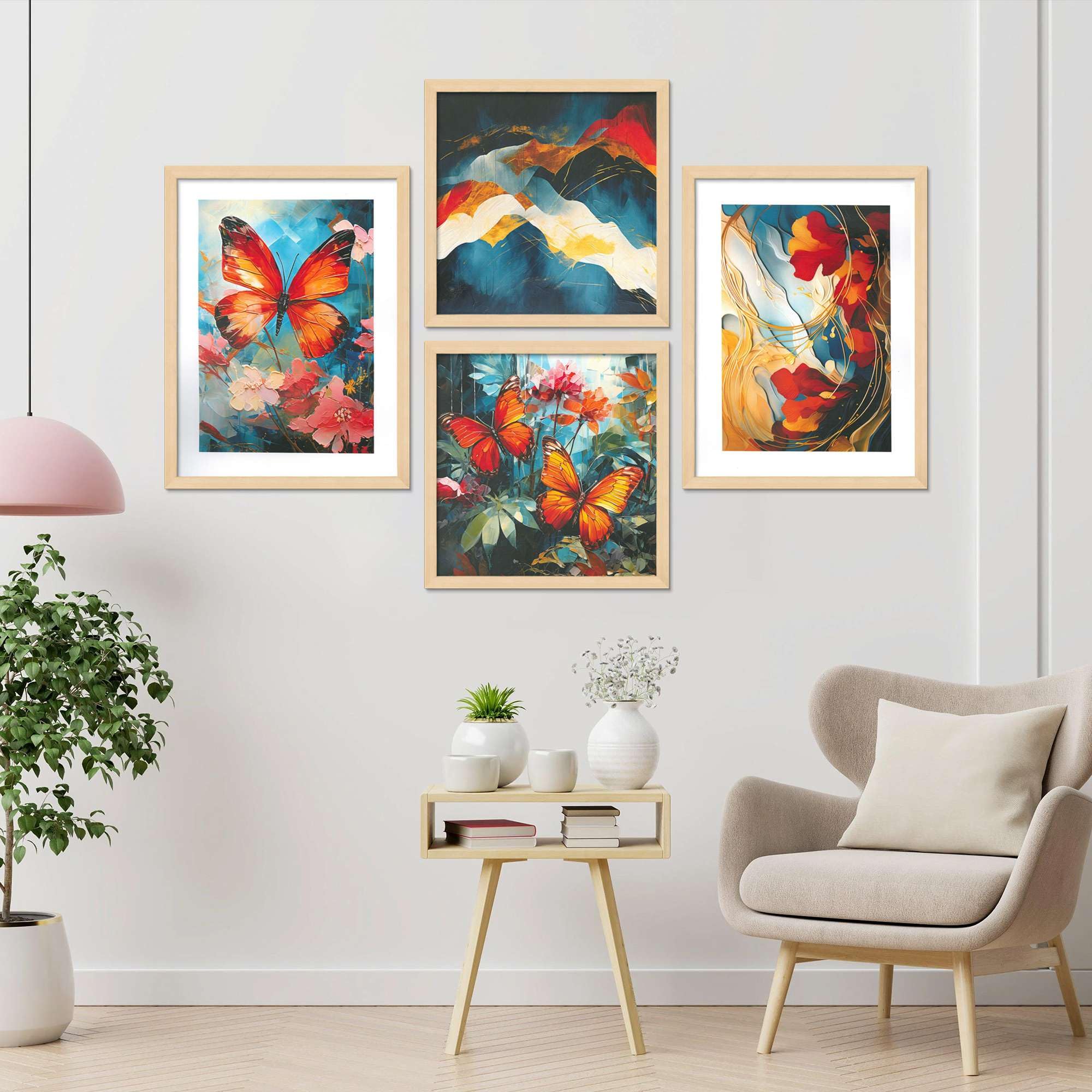 Butterfly & Abstract Wall Art Set – Colorful Butterfly Canvas Prints with Modern Abstract Mountain Painting | Vibrant Living Room & Bedroom Wall Decor 
( 36X24 Inches ) (BLACKLUXE CRAFTS) - BLACKLUXECRAFTS