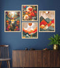 Deer, Floral & Mountain Wall Art Set – Vibrant Nature Canvas Prints in Orange & Red Tones | Modern Home Décor for Living Room, Bedroom & Office | Handmade in India ( 36X24 Inches ) (BLACKLUXE CRAFTS) - BLACKLUXECRAFTS