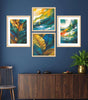 Abstract Leaf & Ocean Wall Art Set – Modern Nature Canvas Prints in Blue, Green & Gold | Luxury Home Décor for Living Room, Bedroom & Office | Handmade in India ( 36X24 Inches ) (BLACKLUXE CRAFTS) - BLACKLUXECRAFTS