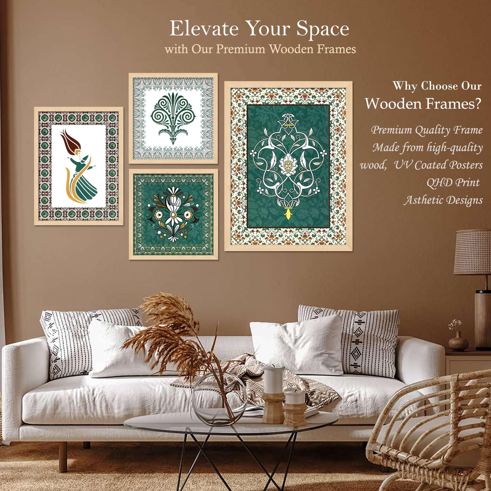 Islamic Wall Art Set of 4 | Arabic Calligraphy & Geometric Prints | Muslim Home Decor | Framed Artwork for Living Room, Mosque & Office
( 36X24 Inches ) (BLACKLUXE CRAFTS) - BLACKLUXECRAFTS