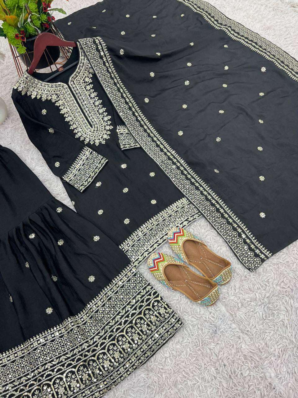 Mirror Work Sharara Suit with Dupatta | Indian Designer Ethnic Wear | Party & Wedding Outfit for Women (BLACKLUXE CRAFTS) - BLACKLUXECRAFTS
