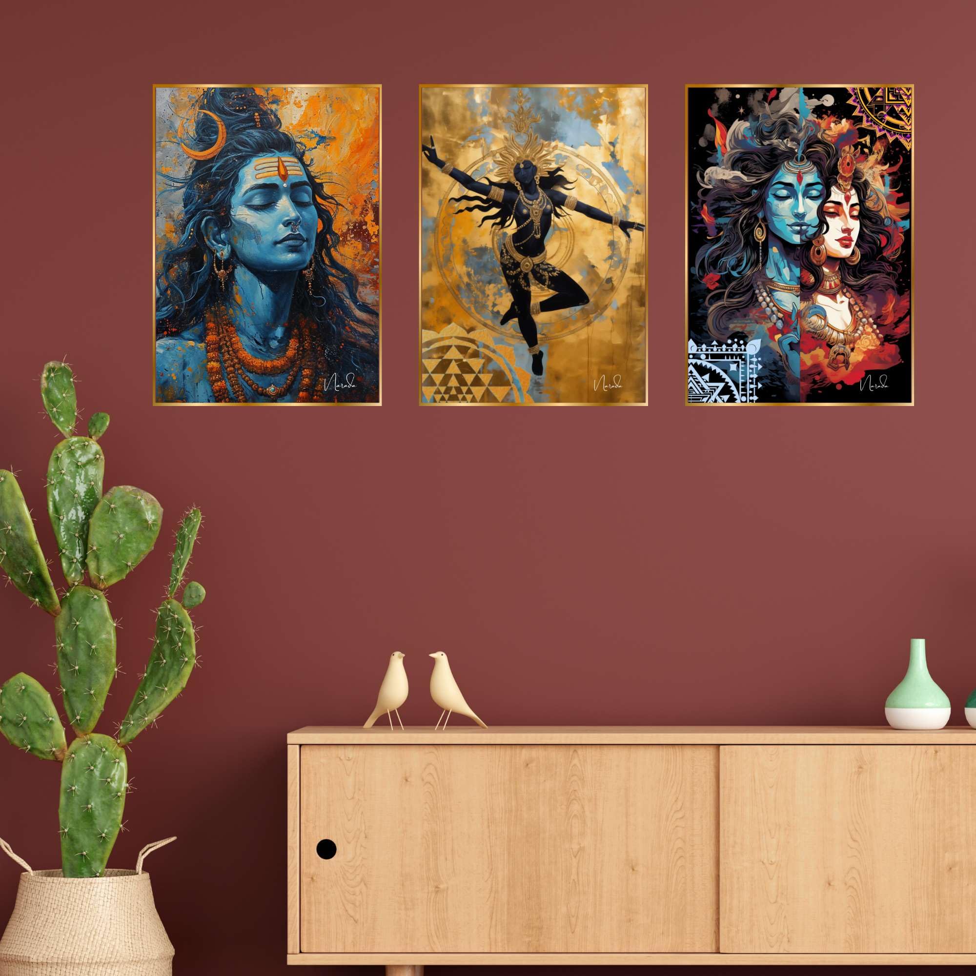 BLACKLUXE LIFESTYLE LTD Set of Three Wall Paintings for Wall Dacoration Golden Framed Wall Paintings for Living Room & Bedroom Wall Art for Home Decoration & Office Wall Décor - BLACKLUXECRAFTS