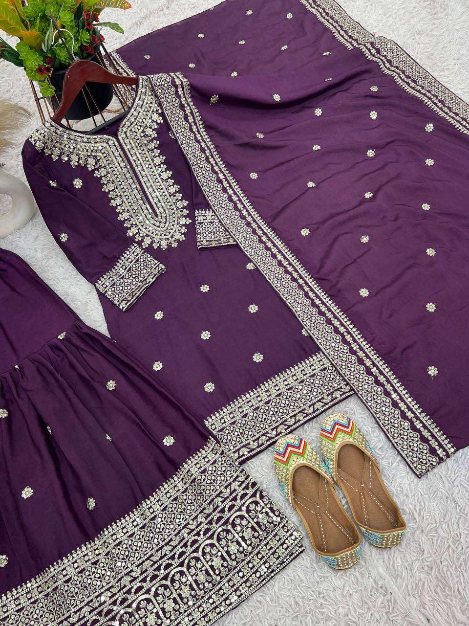 Black Embroidered Sharara Suit with Dupatta | Designer Indian Ethnic Wear | Party & Wedding Outfit for Women (BLACKLUXE CRAFTS) - BLACKLUXECRAFTS