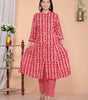 Women's Rayon Floral Printed Mandarin Collar A-Line Kurti with Trousers (Red)(BLACKLUXE CRAFTS) - BLACKLUXECRAFTS
