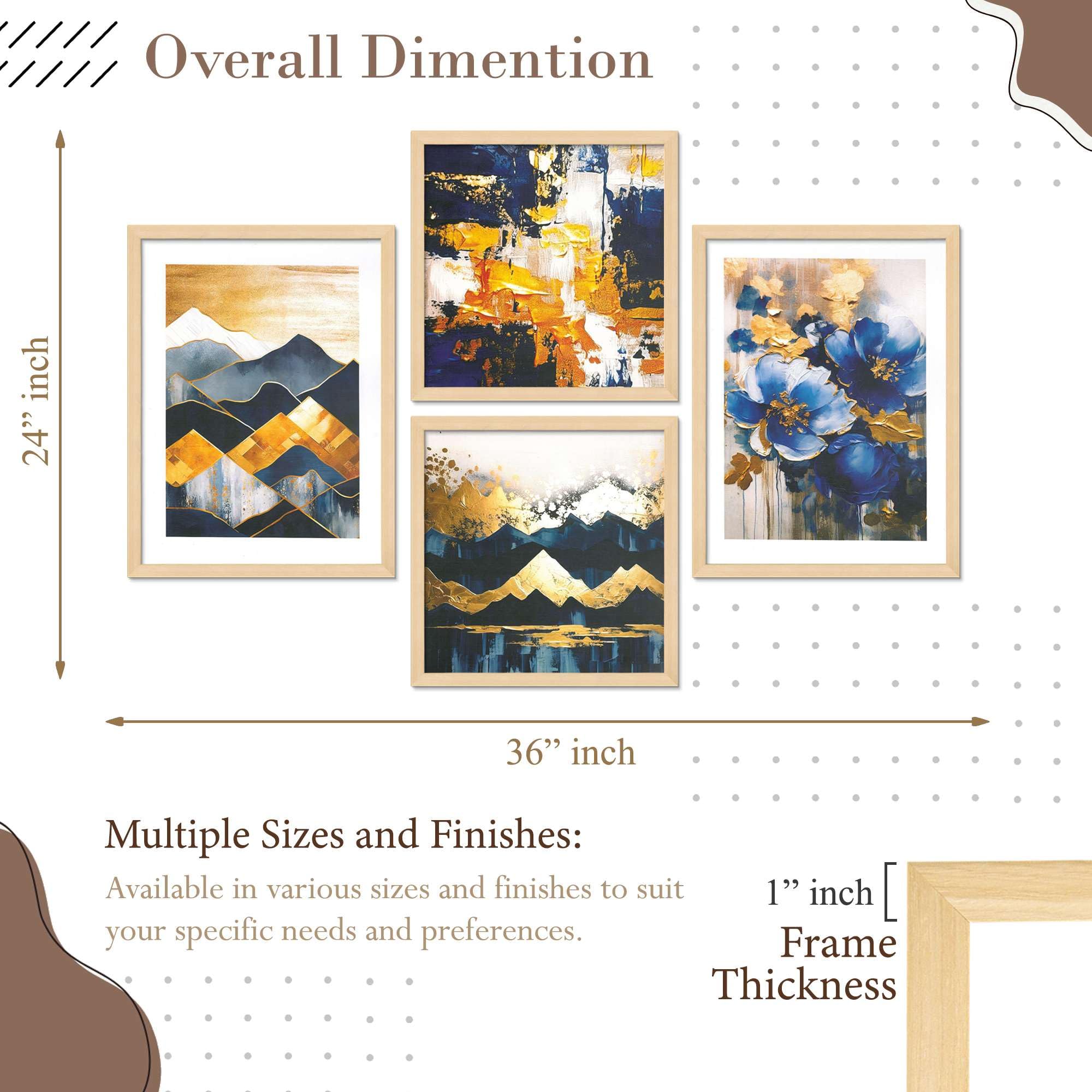 Abstract Blue & Gold Wall Art Prints – Modern Mountain & Floral Canvas Painting Set for Living Room, Bedroom & Office Décor | Handmade Art from India ( 36X24 Inches ) (BLACKLUXE CRAFTS) - BLACKLUXECRAFTS