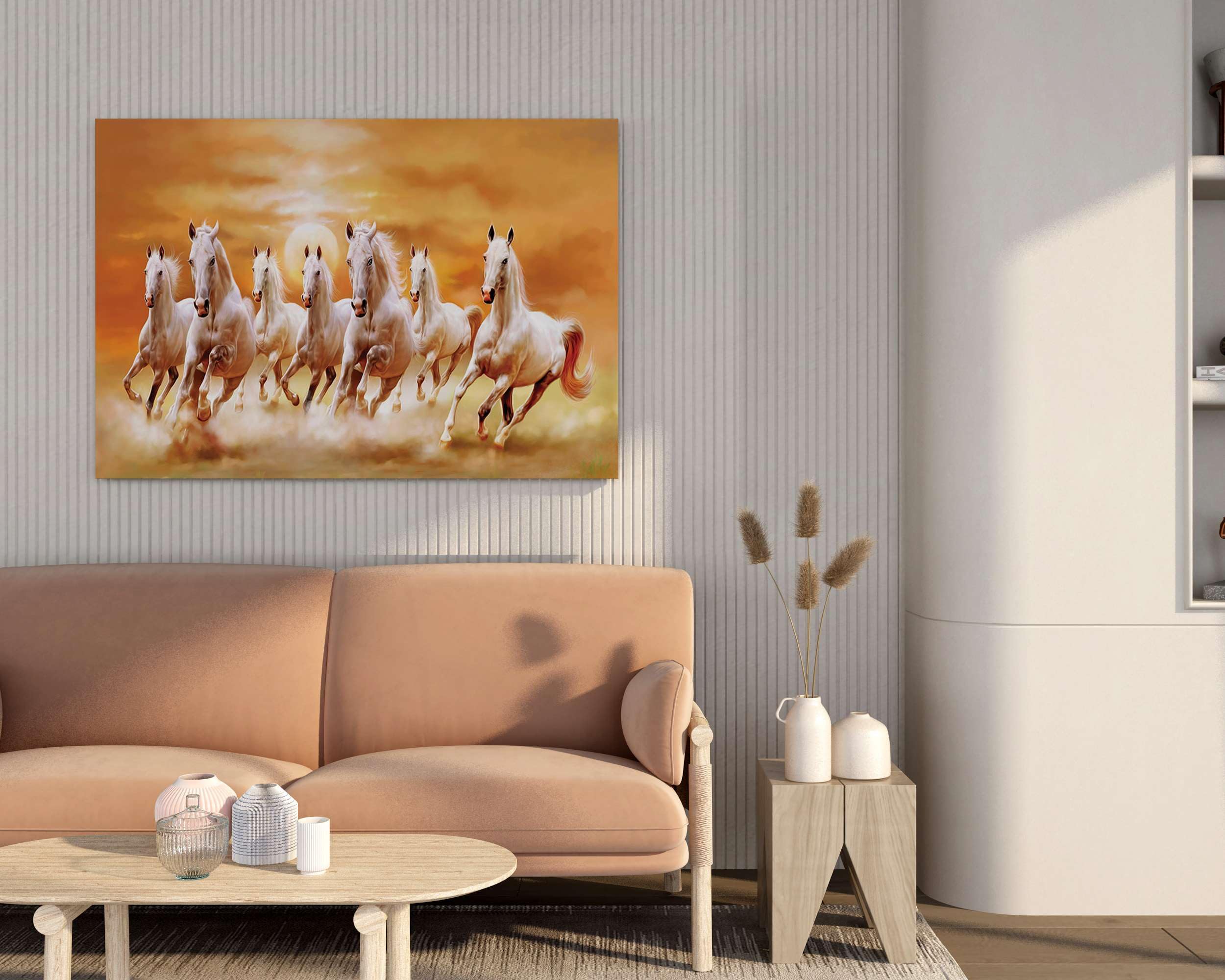 BLACKLUXE LIFESTYLE LTD Seven Horse Painting For Wall Decoration With Frame Canvas Painting For Living Room Bedroom Home Office & Hotels - BLACKLUXECRAFTS