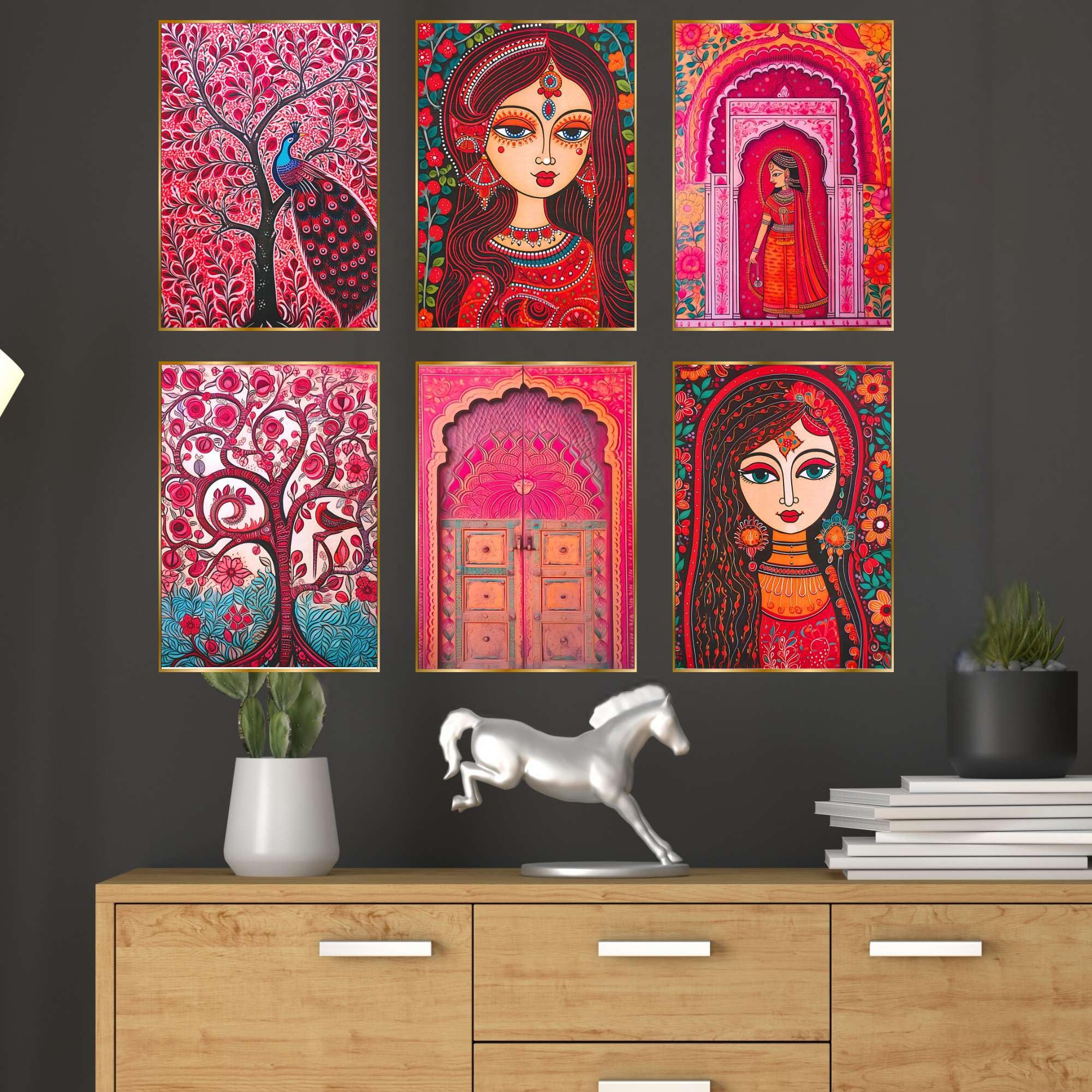 BLACKLUXE LIFESTYLE LTD Set of Six Wall Paintings for Wall Dacoration Golden Framed Wall Paintings for Living Room & Bedroom Wall Art for Home Decoration & Office Wall Décor - BLACKLUXECRAFTS