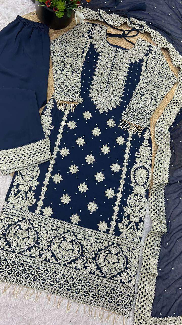 Black Embroidered Pakistani Suit with Heavy Silver Zari & Sequin Work | Designer Salwar Kameez with Dupatta for Women (BLACKLUXE CRAFTS) - BLACKLUXECRAFTS