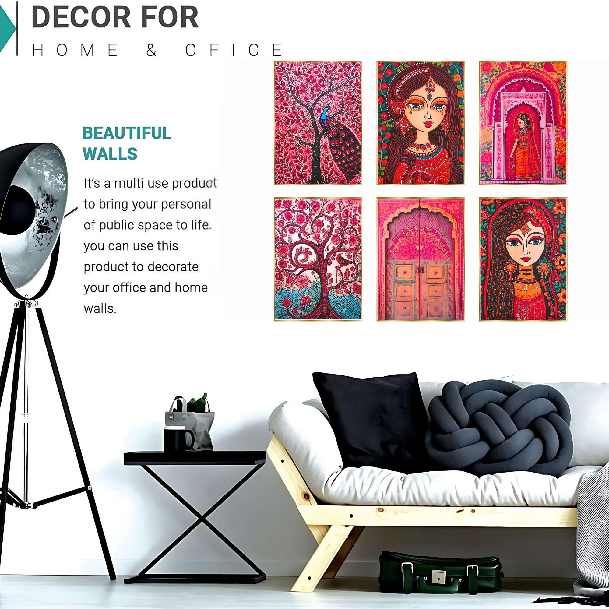 BLACKLUXE LIFESTYLE LTD Set of Six Wall Paintings for Wall Dacoration Golden Framed Wall Paintings for Living Room & Bedroom Wall Art for Home Decoration & Office Wall Décor - BLACKLUXECRAFTS