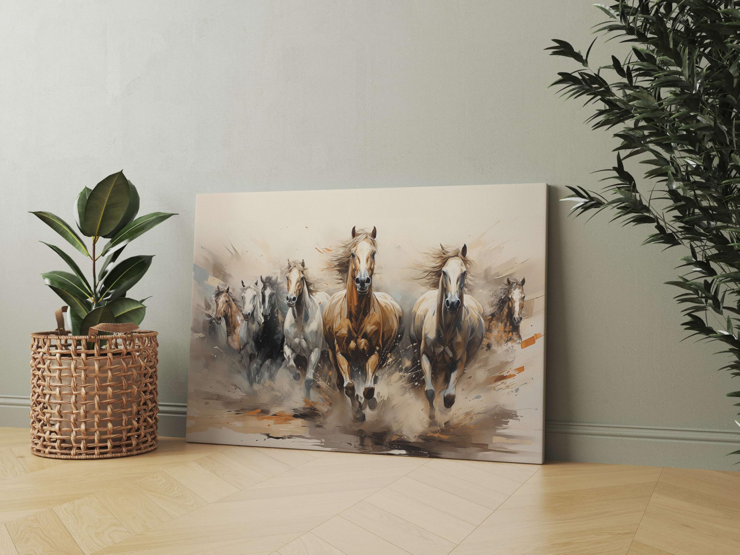 BLACKLUXE LIFESTYLE LTD Seven Horse Painting For Wall Decoration With Frame Canvas Painting For Living Room Bedroom Home Office & Hotels - BLACKLUXECRAFTS
