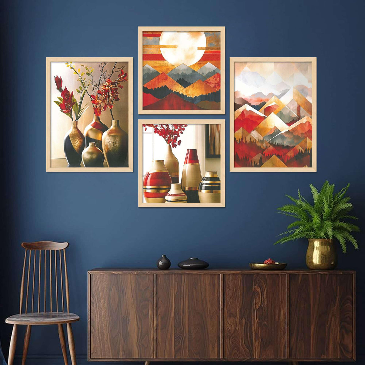 Vase & Mountain Wall Art Set – Abstract Sunset Landscape and Modern Floral Vase Canvas Prints | Elegant Home Decor for Living Room, Dining Room & Office ( 36X24 Inches ) (BLACKLUXE CRAFTS) - BLACKLUXECRAFTS