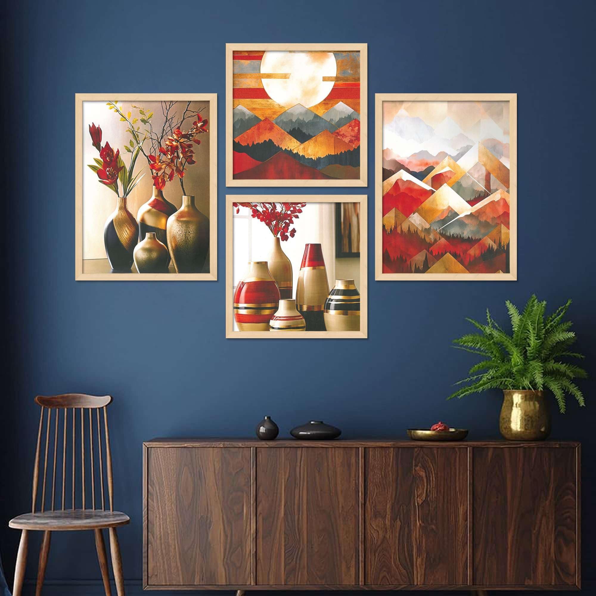 Vase & Mountain Wall Art Set – Abstract Sunset Landscape and Modern Floral Vase Canvas Prints | Elegant Home Decor for Living Room, Dining Room & Office ( 36X24 Inches ) (BLACKLUXE CRAFTS) - BLACKLUXECRAFTS