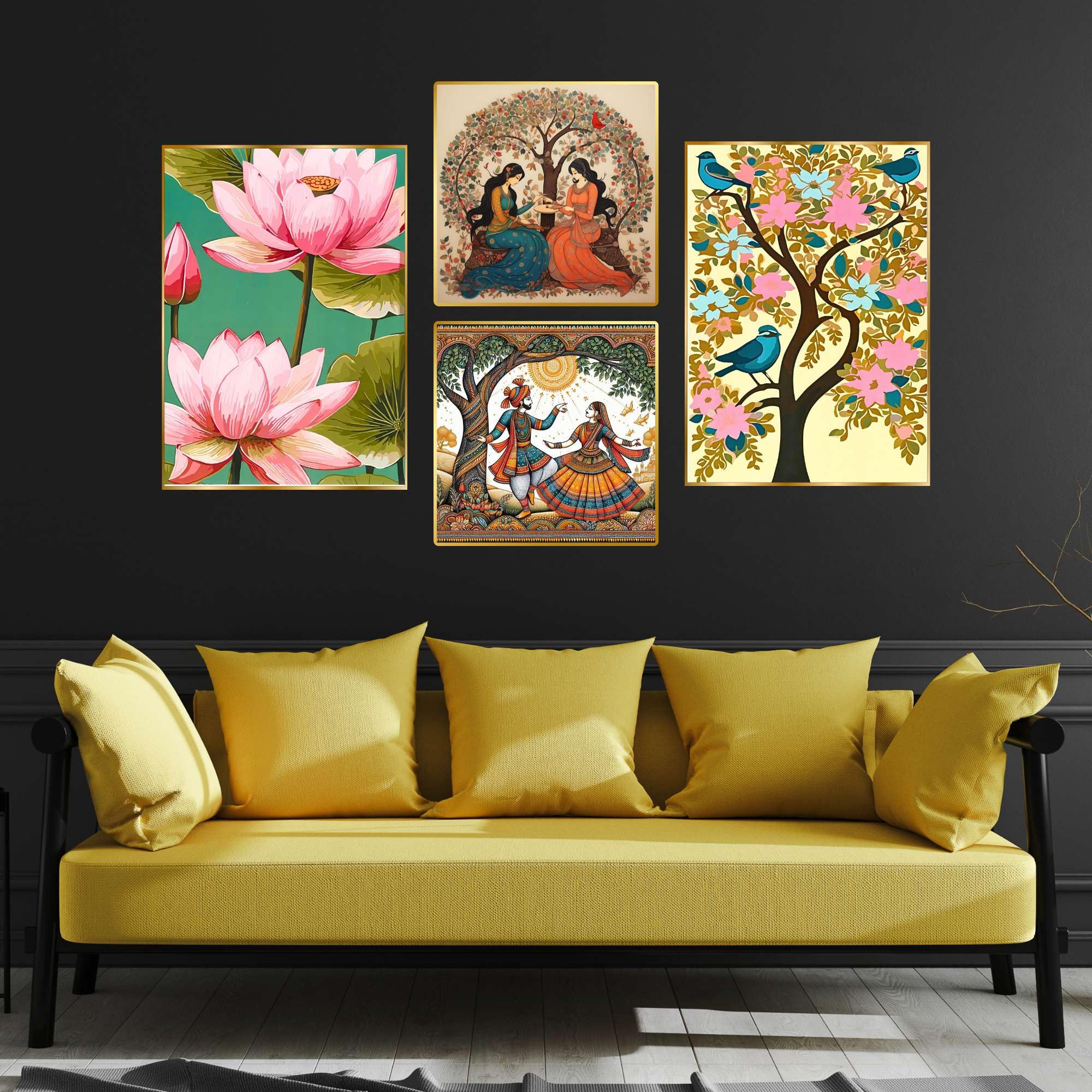 Set of Four Wall Paintings for Wall Decoration Golden Framed Wall Paintings for Living Room & Bedroom Wall Art for Home Decoration & Office Wall Décor (BLACKLUXE CRAFTS) - BLACKLUXECRAFTS