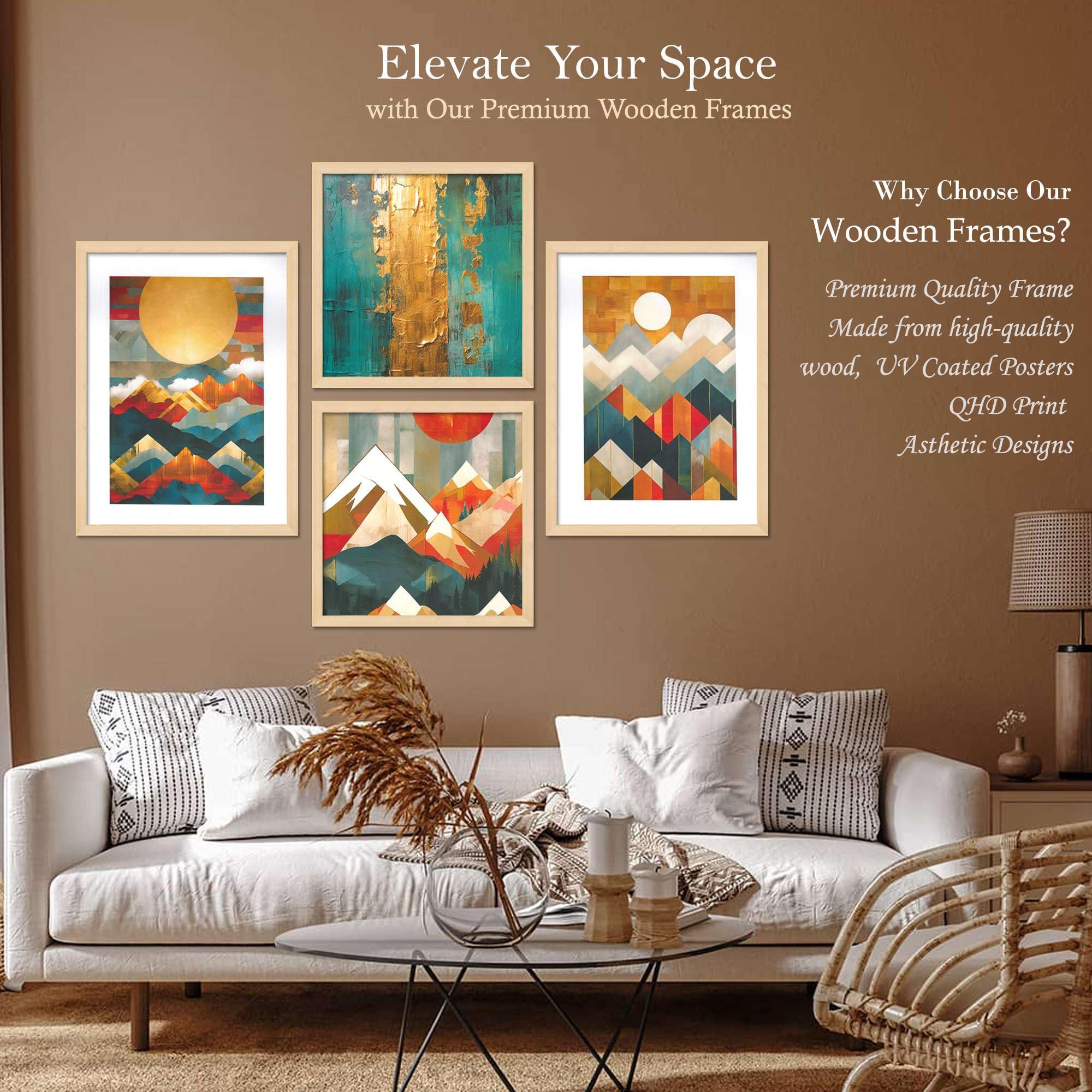 Geometric Mountain Wall Art Set – Modern Abstract Mountain & Sun Canvas Prints | Colorful Landscape Wall Decor for Living Room, Bedroom & Office 
( 36X24 Inches ) (BLACKLUXE CRAFTS) - BLACKLUXECRAFTS