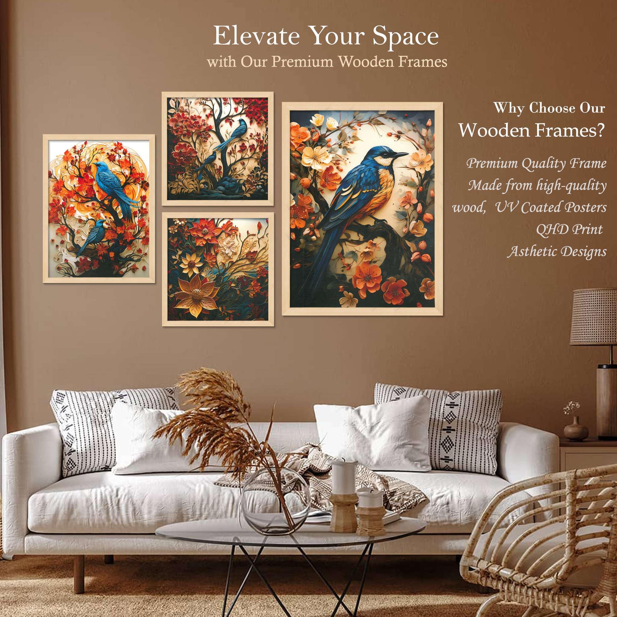 Bird and Floral Wall Art Set of 4 | Colorful Nature Canvas Prints with Blue Birds & Flowers | Elegant Botanical Wall Decor for Living Room & Bedroom
( 36X24 Inches ) (BLACKLUXE CRAFTS) - BLACKLUXECRAFTS