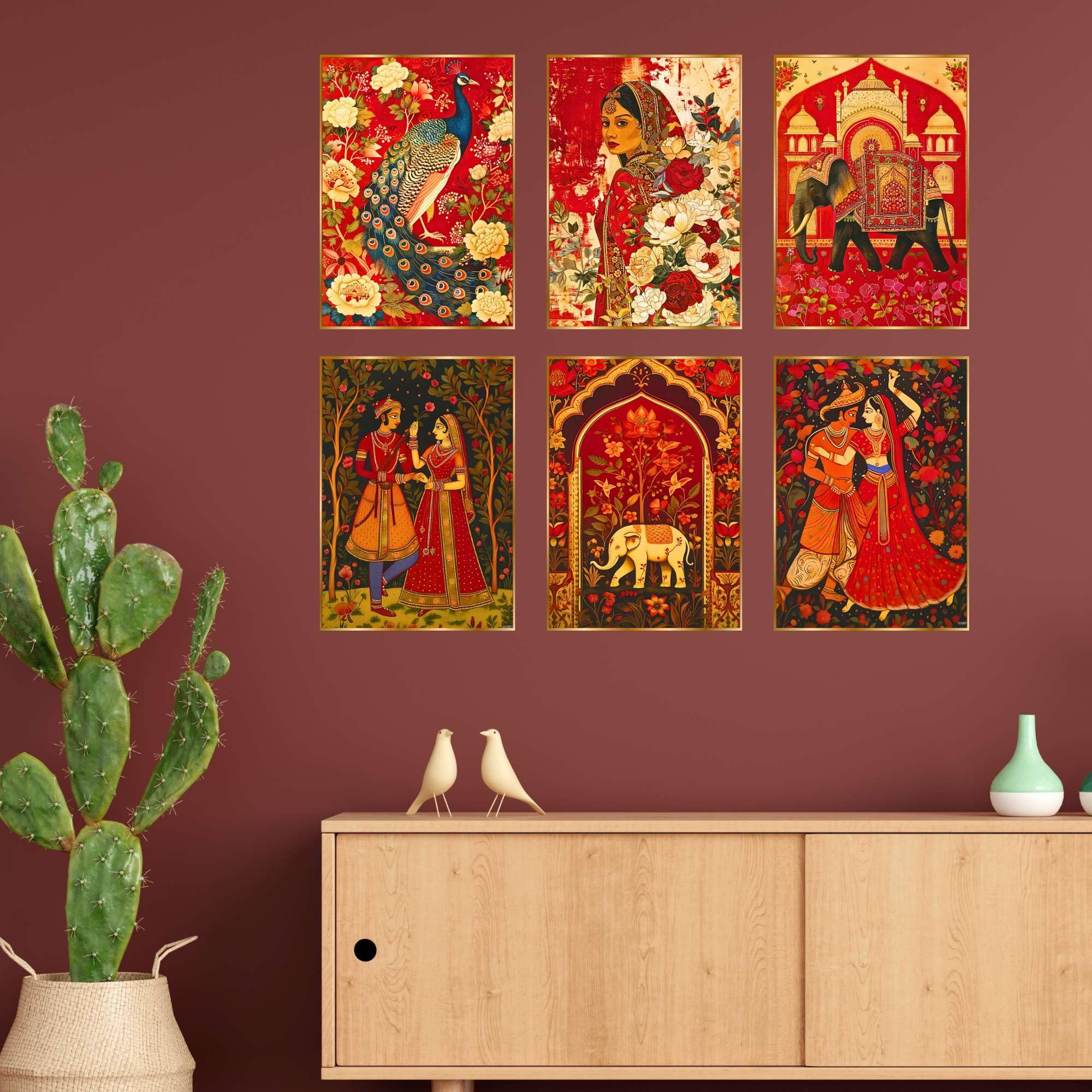 BLACKLUXE LIFESTYLE LTD Set of Six Wall Paintings for Wall Dacoration Golden Framed Wall Paintings for Living Room & Bedroom Wall Art for Home Decoration & Office Wall Décor - BLACKLUXECRAFTS