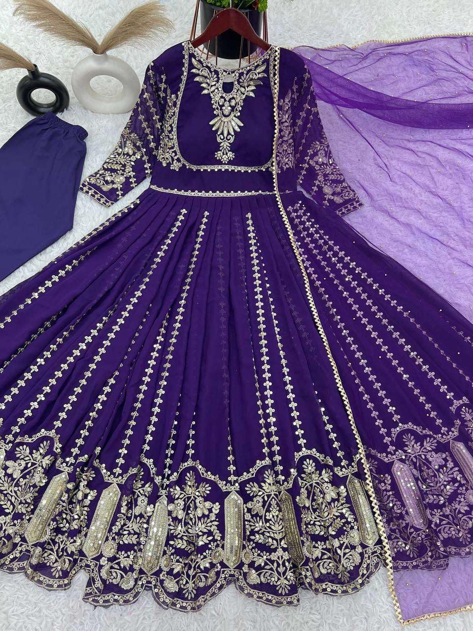 Women's Faux Georgette Embroidered Sequence Work Anarkali Kurti Gown with Net Dupatta (BLACKLUXE CRAFTS) - BLACKLUXECRAFTS