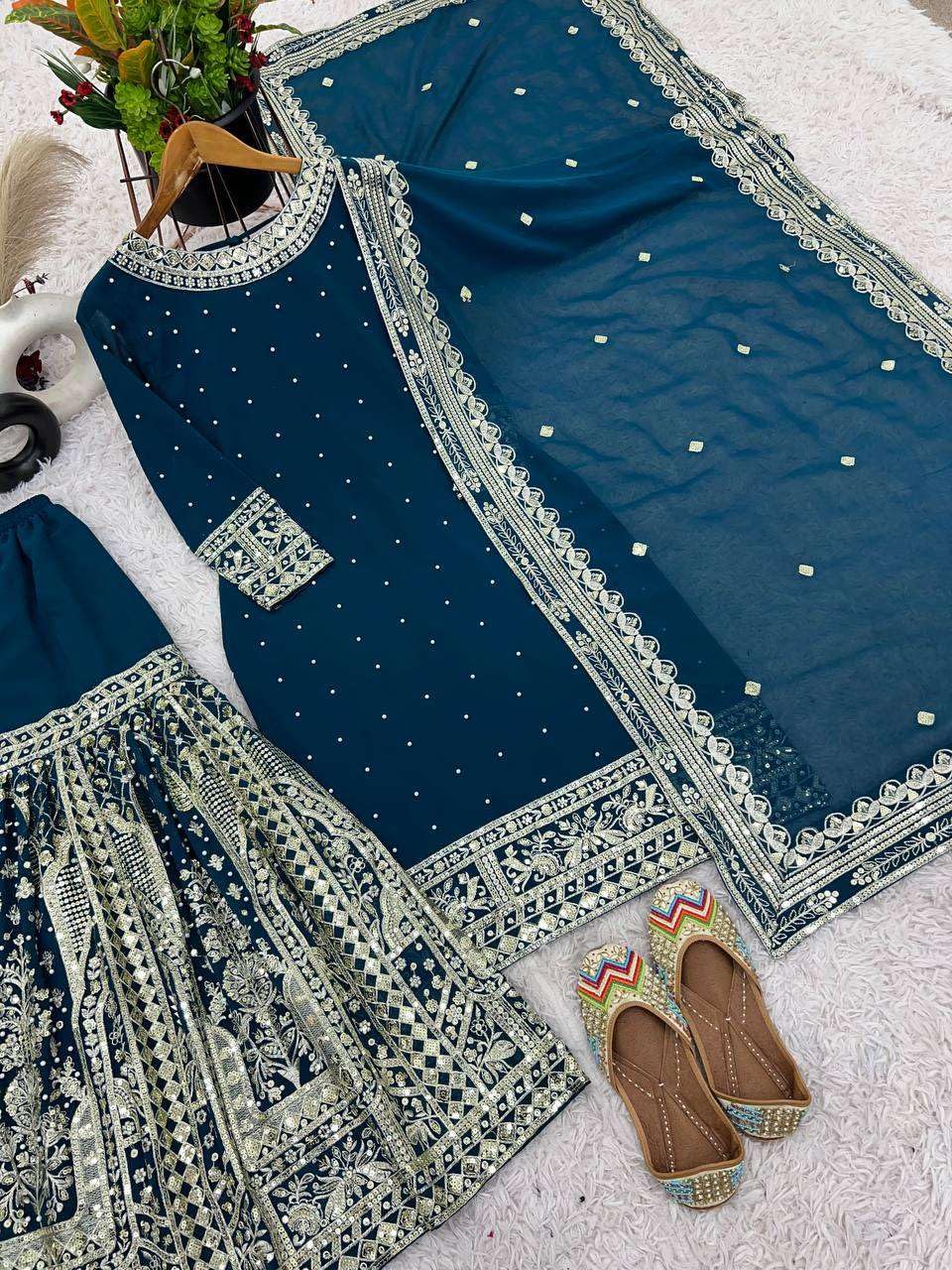 Maroon Sharara Suit with Heavy Silver Embroidery & Dupatta | Bridal & Wedding Wear (BLACKLUXE CRAFTS) - BLACKLUXECRAFTS