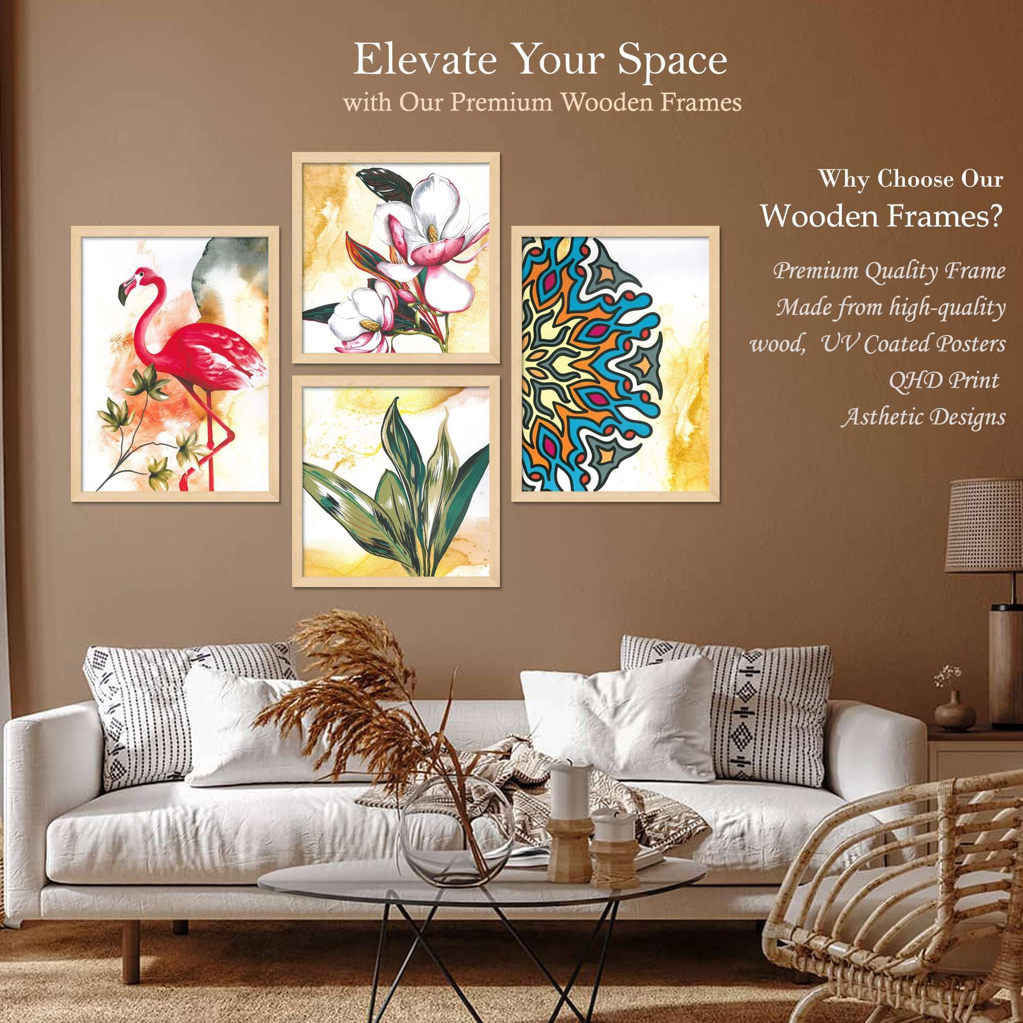 Flamingo & Botanical Wall Art Set of 4 – Modern Tropical Canvas Prints with Floral & Mandala Design | Living Room, Bedroom & Office Decor 
( 36X24 Inches ) (BLACKLUXE CRAFTS) - BLACKLUXECRAFTS
