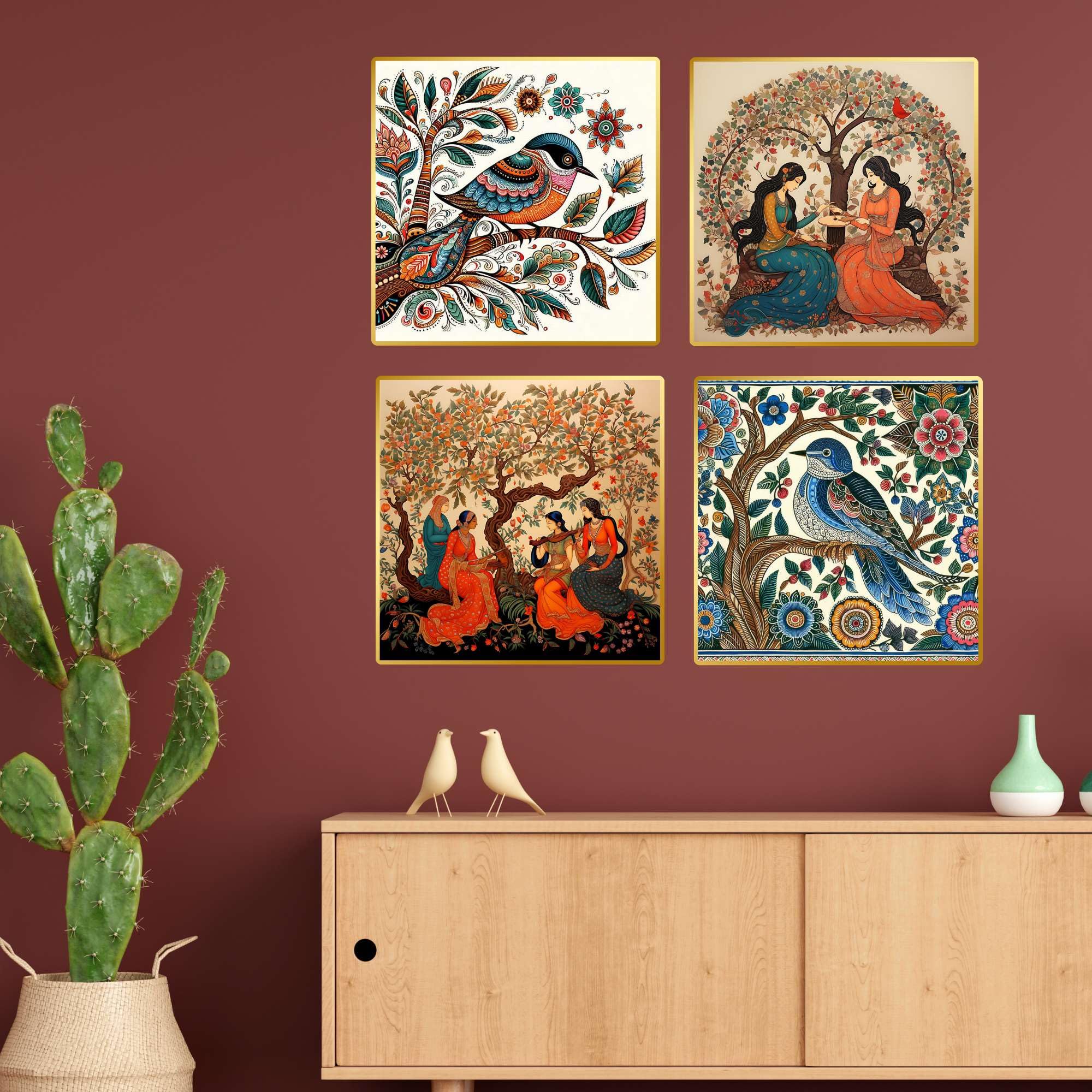 Set of Four Wall Paintings for Wall Decoration Golden Framed Wall Paintings for Living Room & Bedroom Wall Art for Home Decoration & Office Wall Décor (BLACKLUXE CRAFTS) - BLACKLUXECRAFTS