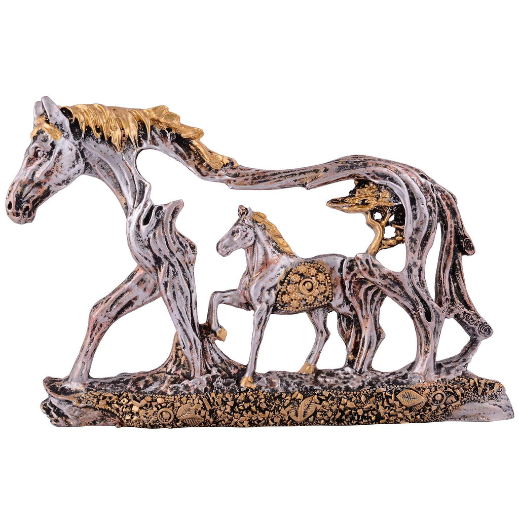 Silver & Gold Horse Family Figurine – Handcrafted Resin Horse Sculpture for Home Décor & Gift (BLACKLUXE CRAFTS) - BLACKLUXECRAFTS