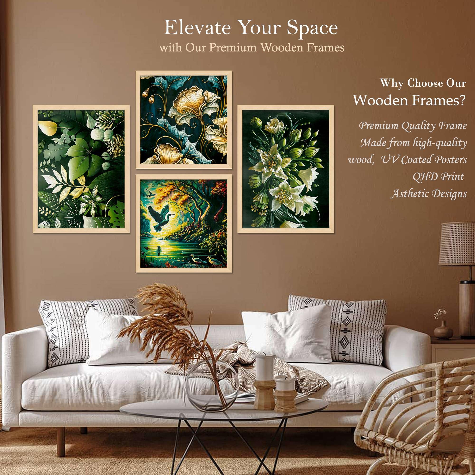 Botanical Wall Art Set of 4 | Nature & Floral Canvas Prints with Green Leaves, Flowers & Landscape | Modern Framed Artwork for Living Room, Bedroom & Office Decor ( 36X24 Inches ) (BLACKLUXE CRAFTS) - BLACKLUXECRAFTS
