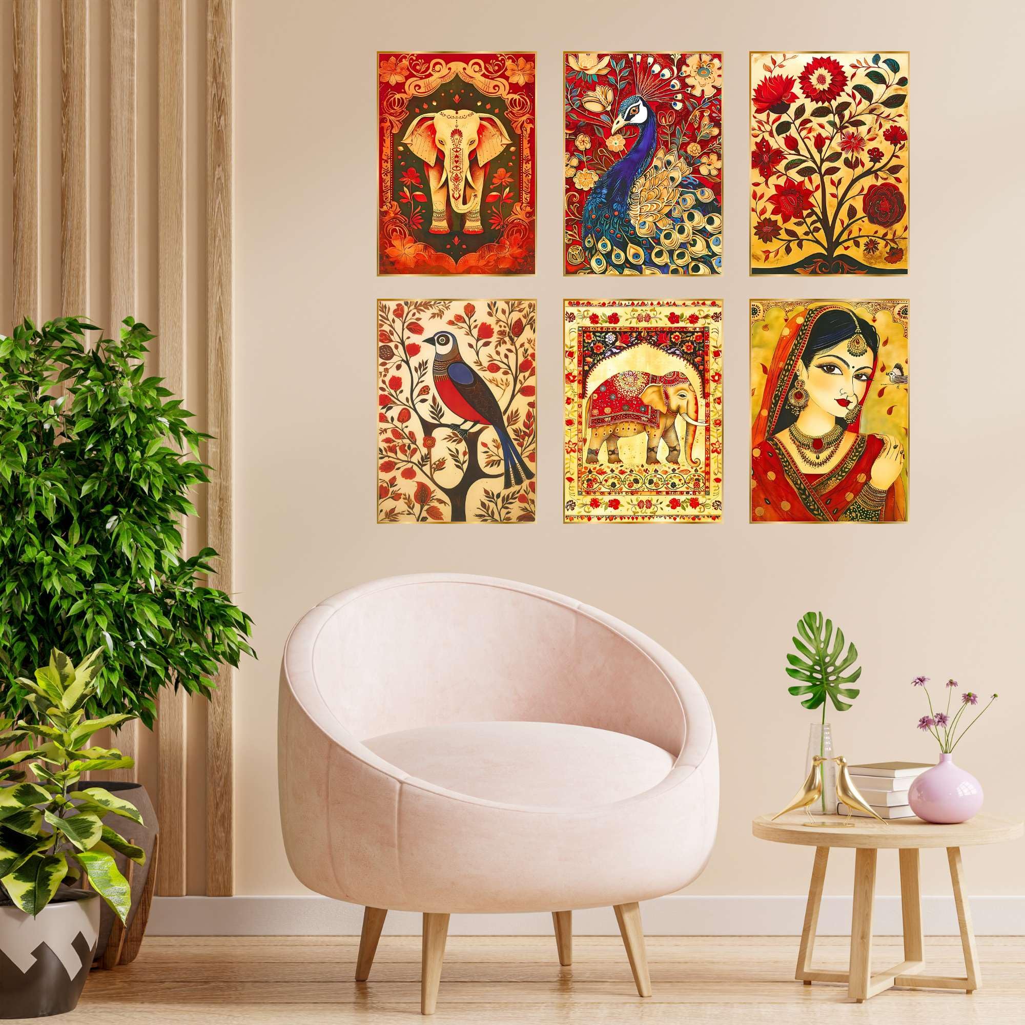 BLACKLUXE LIFESTYLE LTD Set of Six Wall Paintings for Wall Dacoration Golden Framed Wall Paintings for Living Room & Bedroom Wall Art for Home Decoration & Office Wall Décor - BLACKLUXECRAFTS