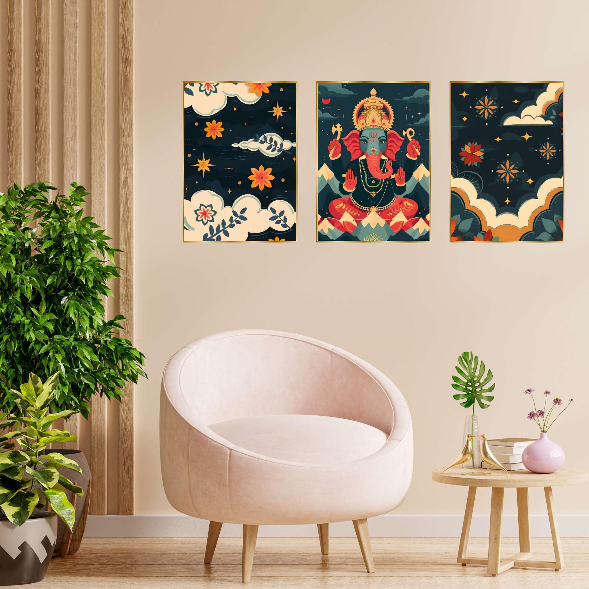 BLACKLUXE LIFESTYLE LTD Set of Three Wall Paintings for Wall Dacoration Golden Framed Wall Paintings for Living Room & Bedroom Wall Art for Home Decoration & Office Wall Décor - BLACKLUXECRAFTS