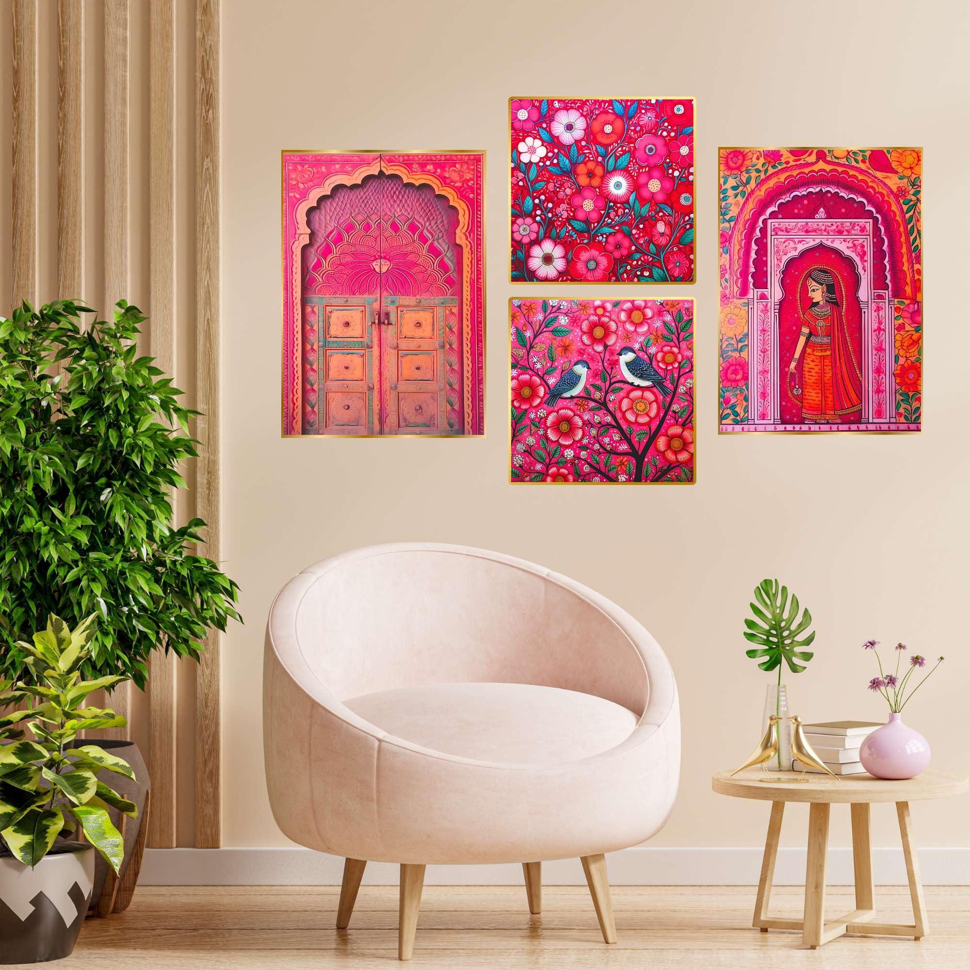 Set of Four Wall Paintings for Wall Decoration Golden Framed Wall Paintings for Living Room & Bedroom Wall Art for Home Decoration & Office Wall Décor (BLACKLUXE CRAFTS) - BLACKLUXECRAFTS