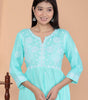 Women's Rayon Embroidered vcut Collar Anarkali Kurti with Pant (Sky Blue) (BLACKLUXE CRAFTS) - BLACKLUXECRAFTS