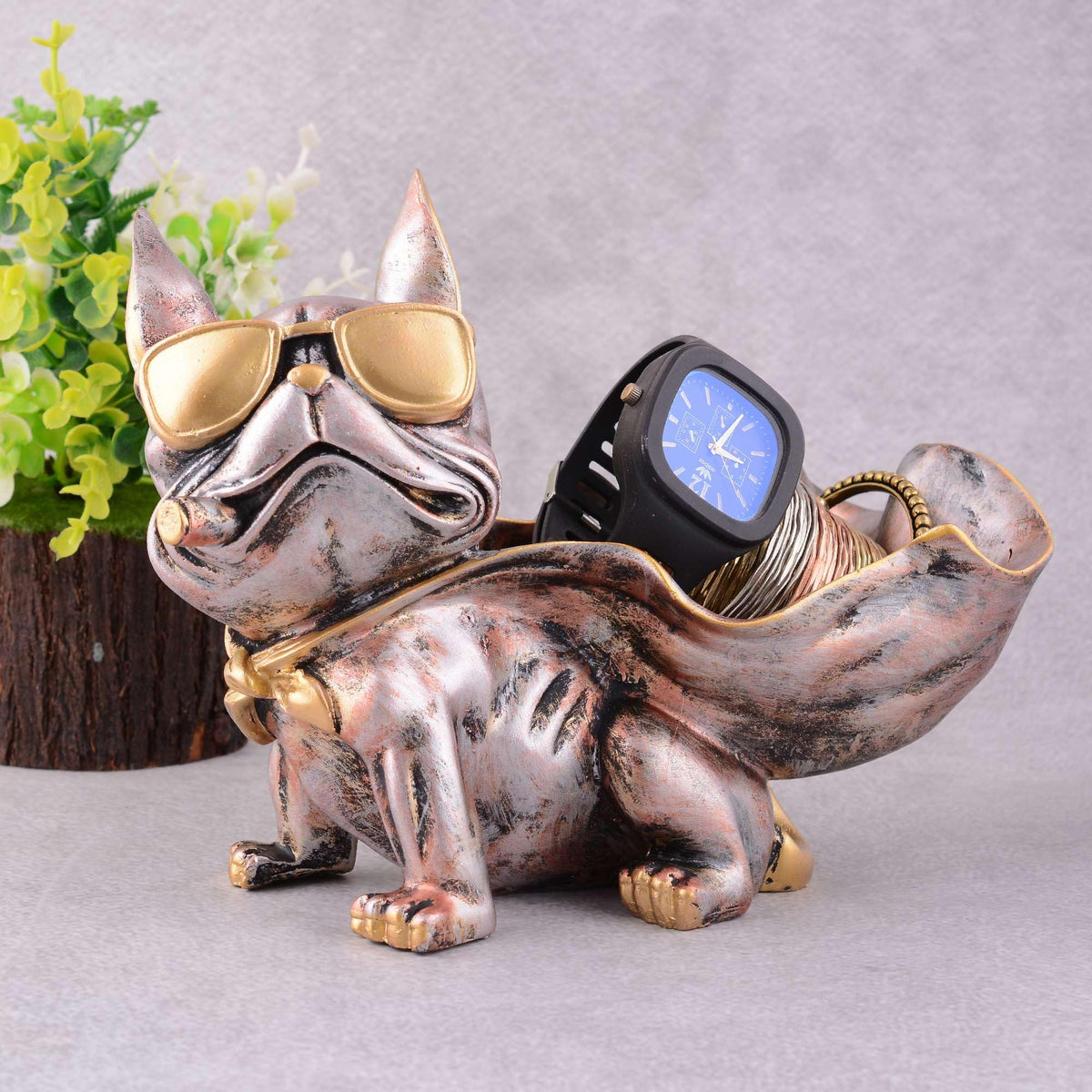 Cool Bulldog Figurine Storage Organizer – Resin Dog Statue with Sunglasses & Golden Accents, Jewelry & Watch Holder for Home Décor (BLACKLUXE CRAFTS) - BLACKLUXECRAFTS